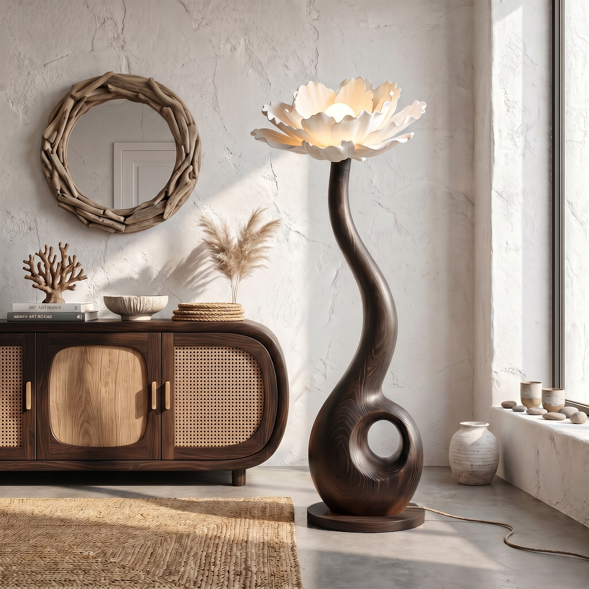 Artistic Floor Lamp With Nature Inspired Flower Design For Living Room