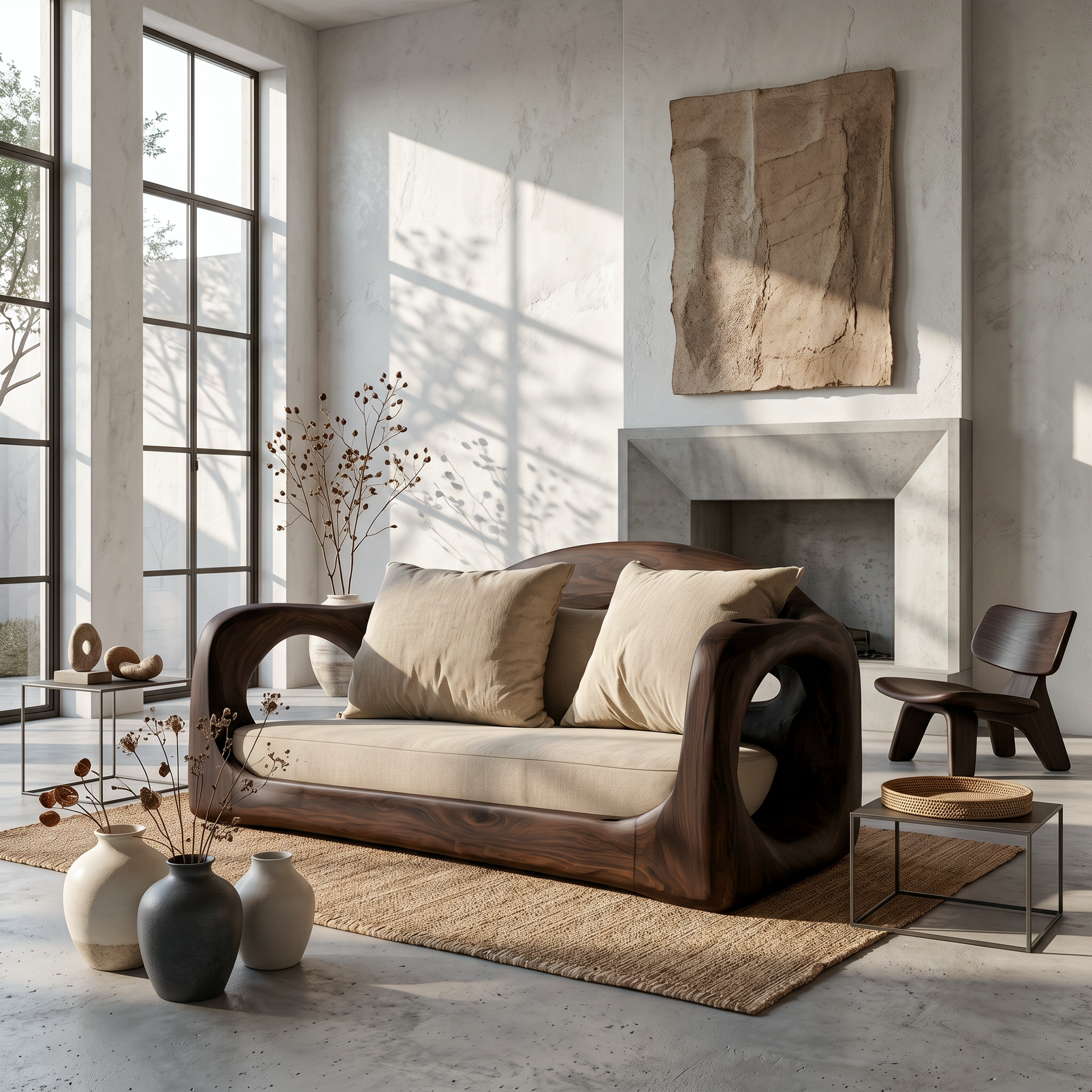 Rustic Sofa Frame With Organic Loop Wood Design For Living Room
