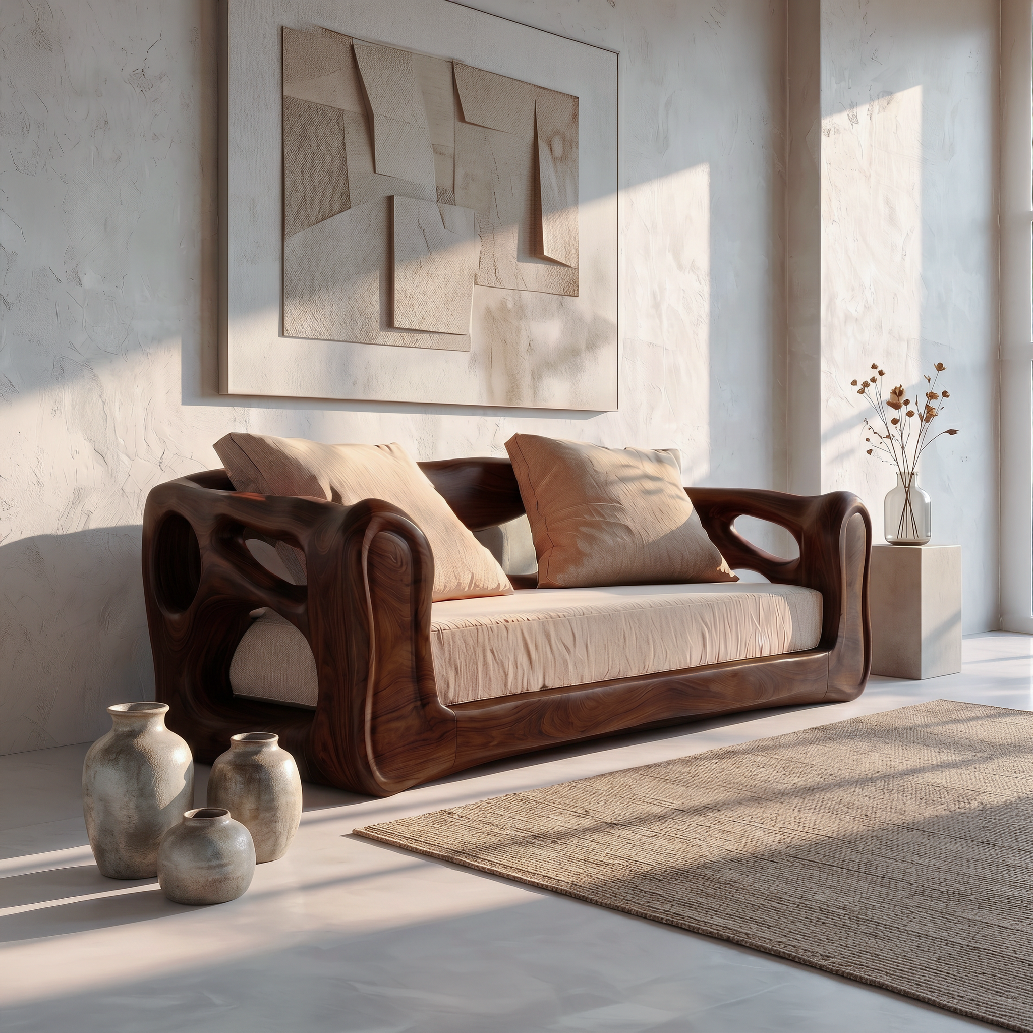 Contemporary Sofa Frame With Organic Flowing Wood Design For Living Room