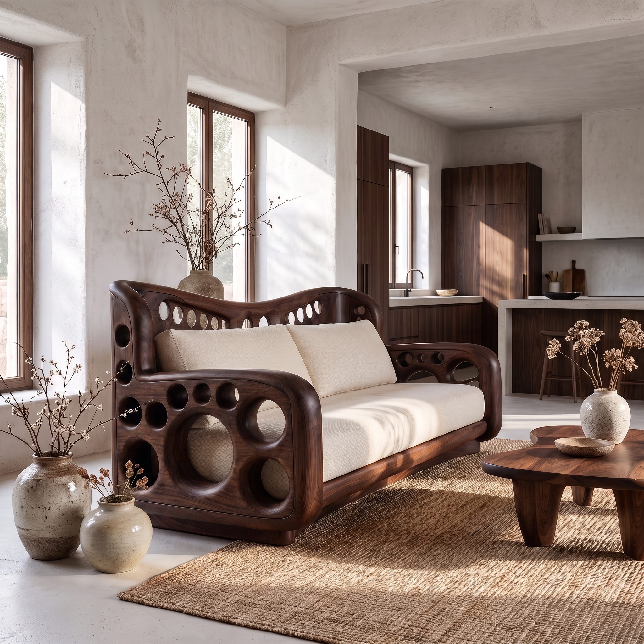 Organic Lounge Sofa With Sculptural Solid Wood Construction