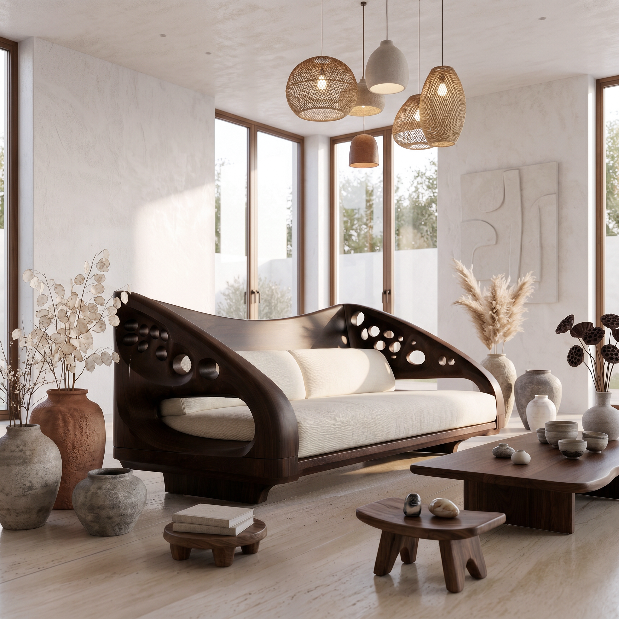 Organic Wooden Sofa Frame With Handcrafted Artistic Design