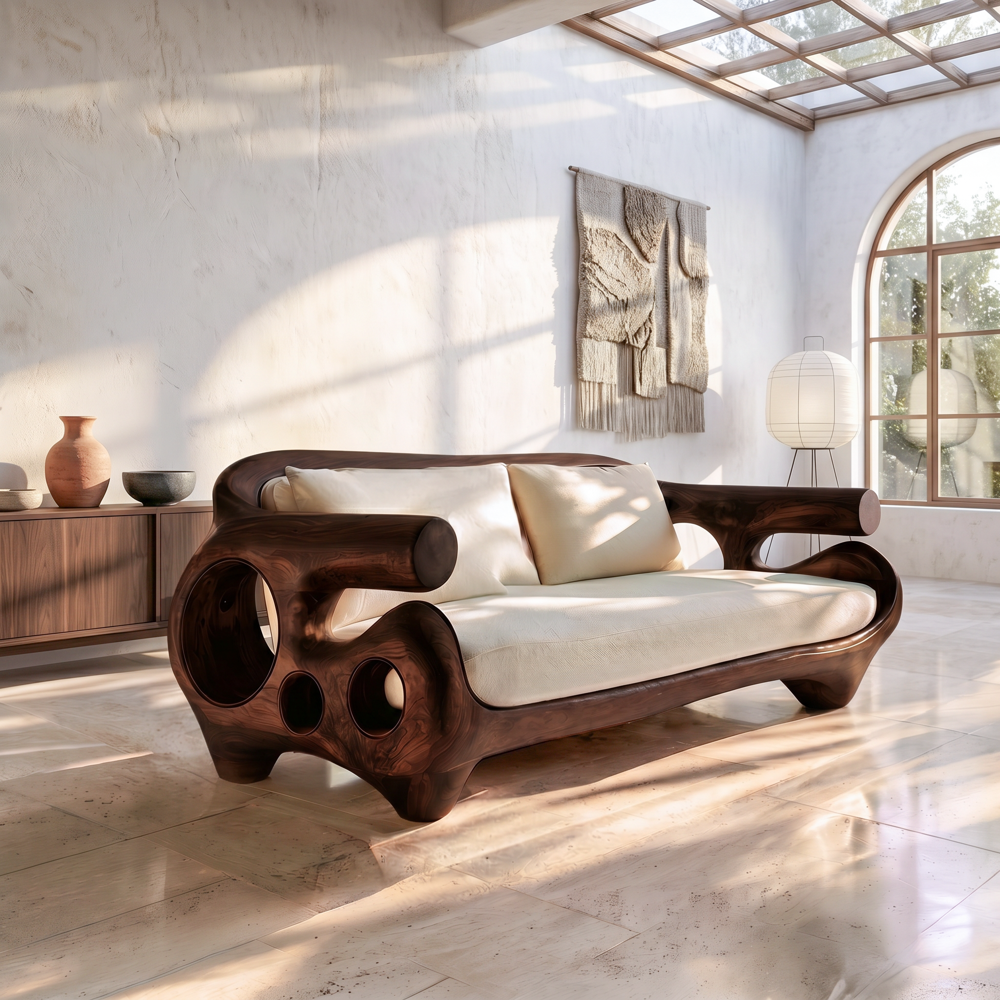 Minimalist Sofa Frame With Solid Wood Artistic Arms For Living Room