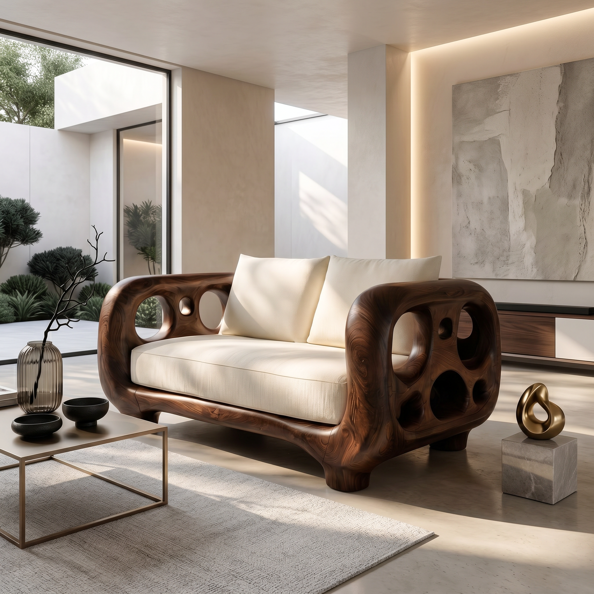Modern Accent Sofa Frame With Rounded Wooden Arms For Living Room