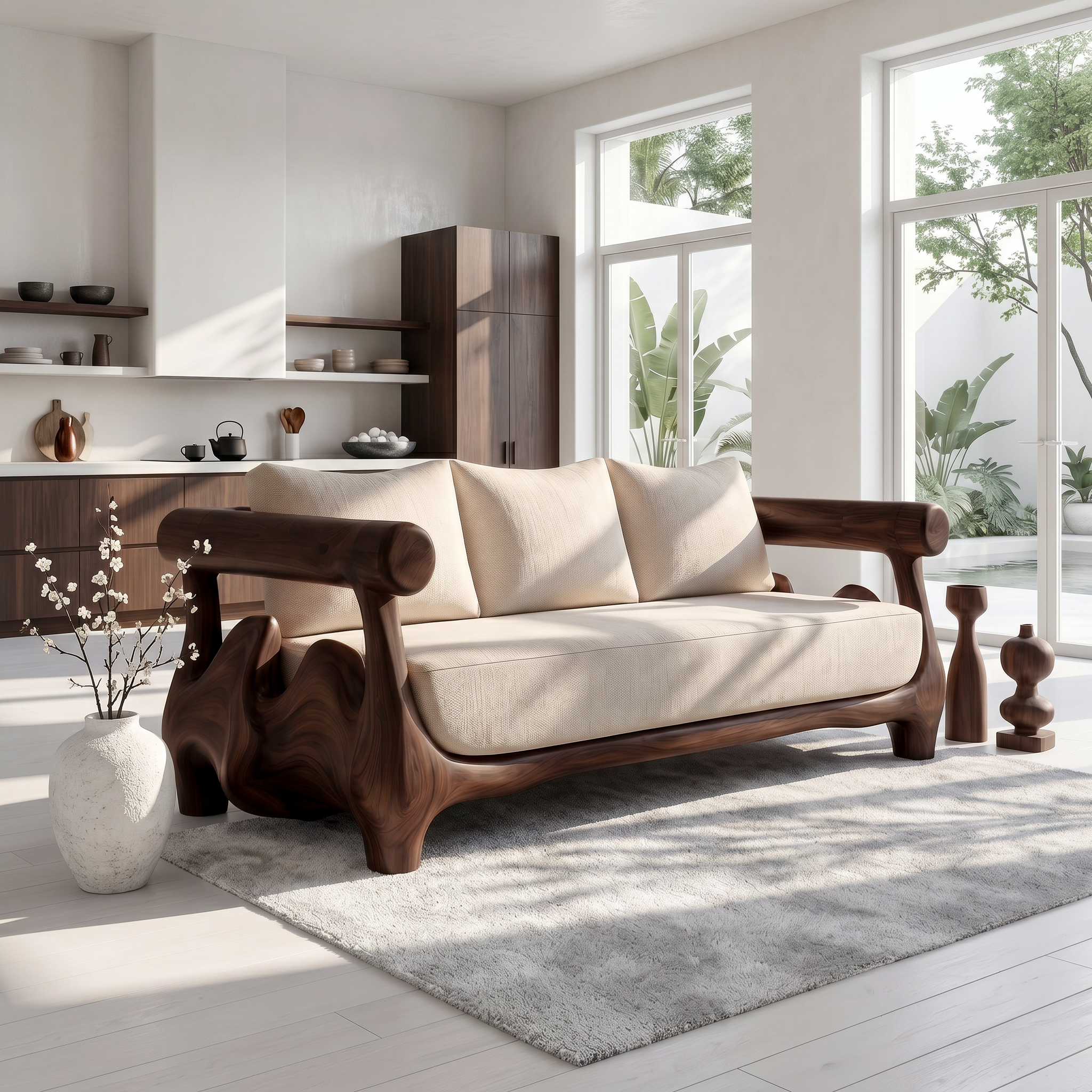 Statement Sofa Frame With Sculptural Tree Inspired Structure For Living Room