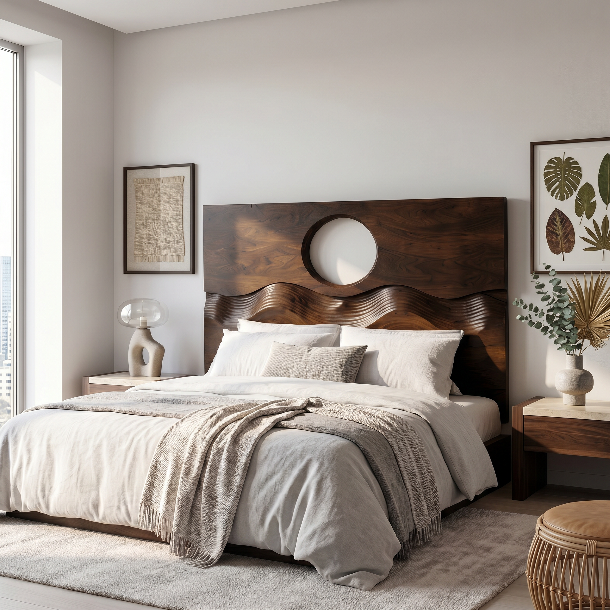 Organic Moon Cutout Headboard Wooden Bed Headboard For Bedroom