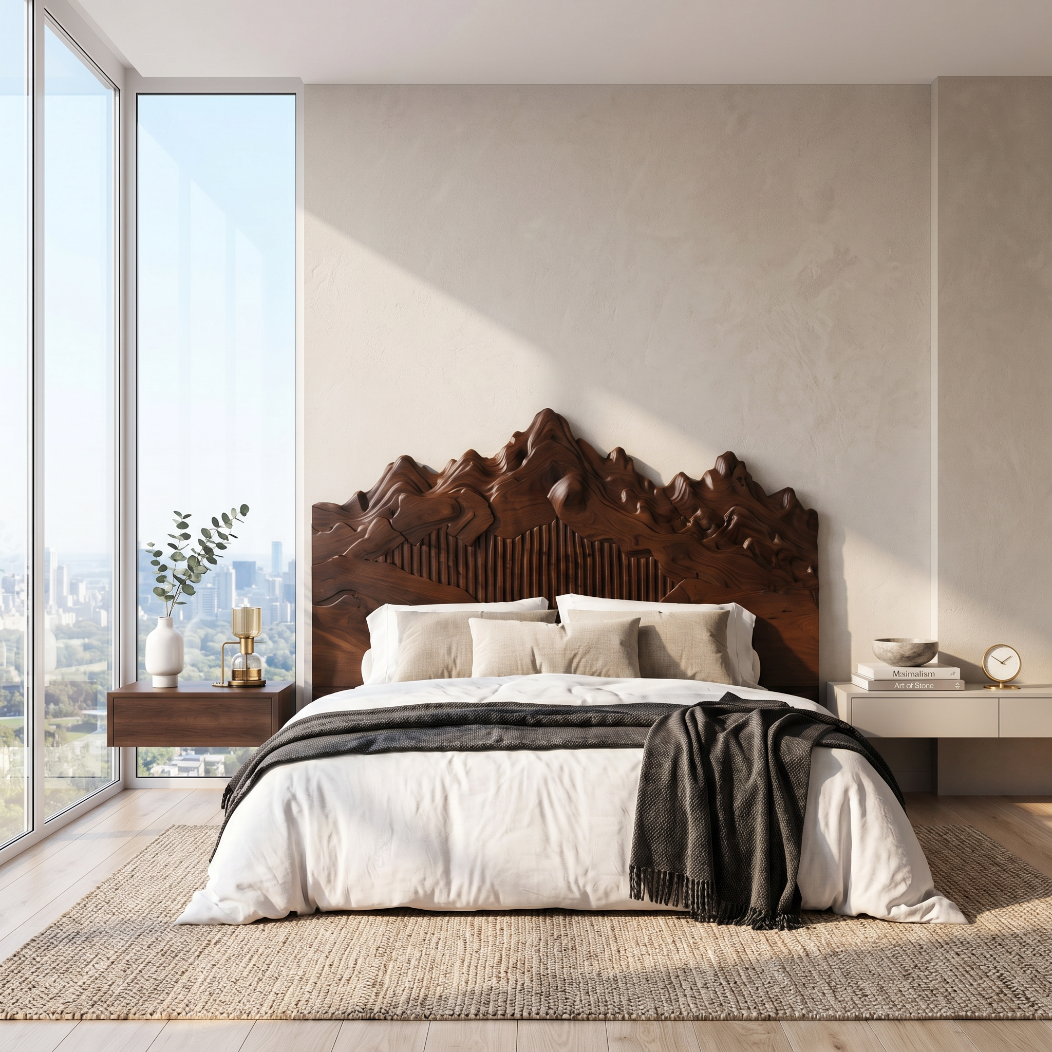 Rustic Mountain Peak Headboard Wooden Bed Headboard For Bedroom