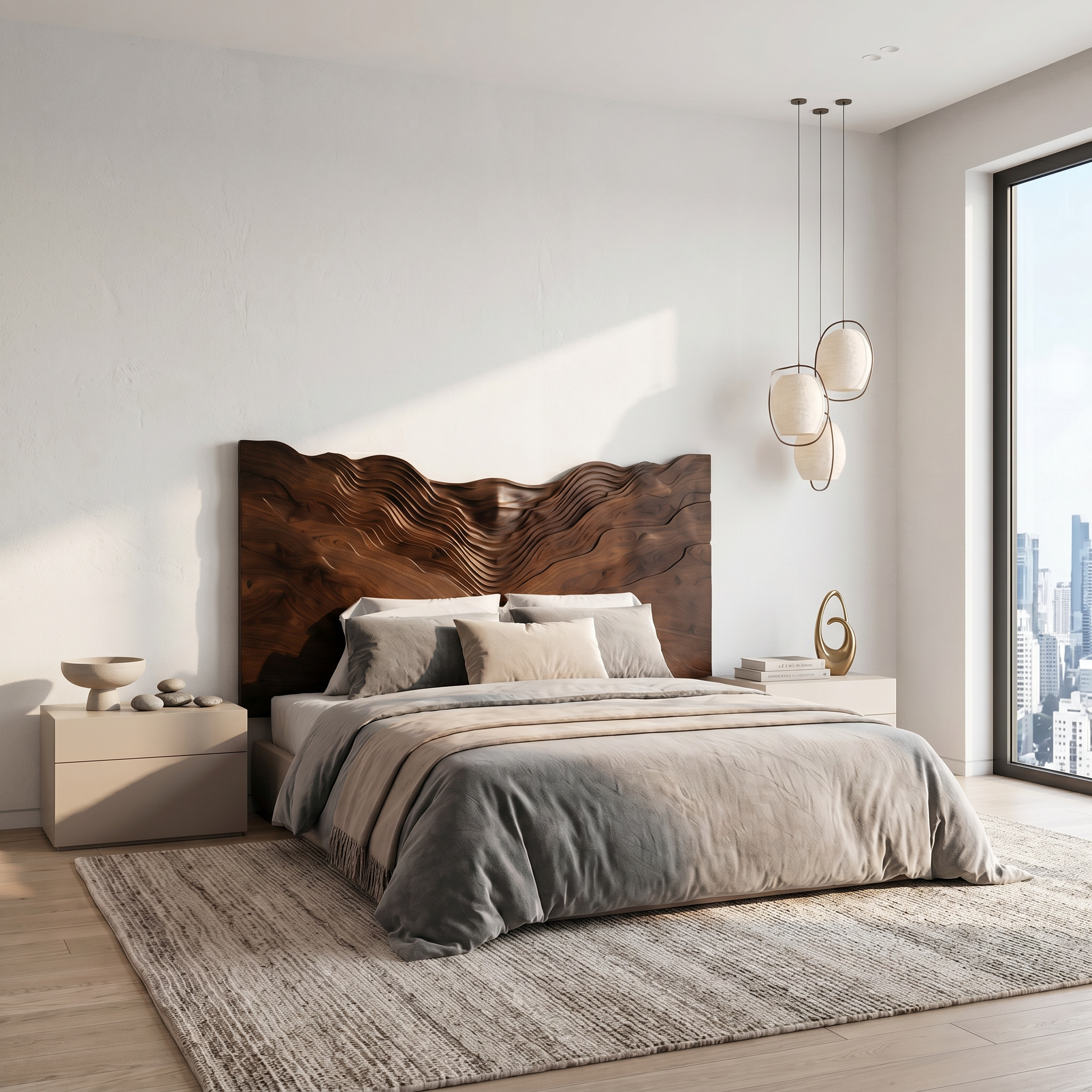 Contemporary Mountain Range Headboard Wooden Bed Headboard For Bedroom