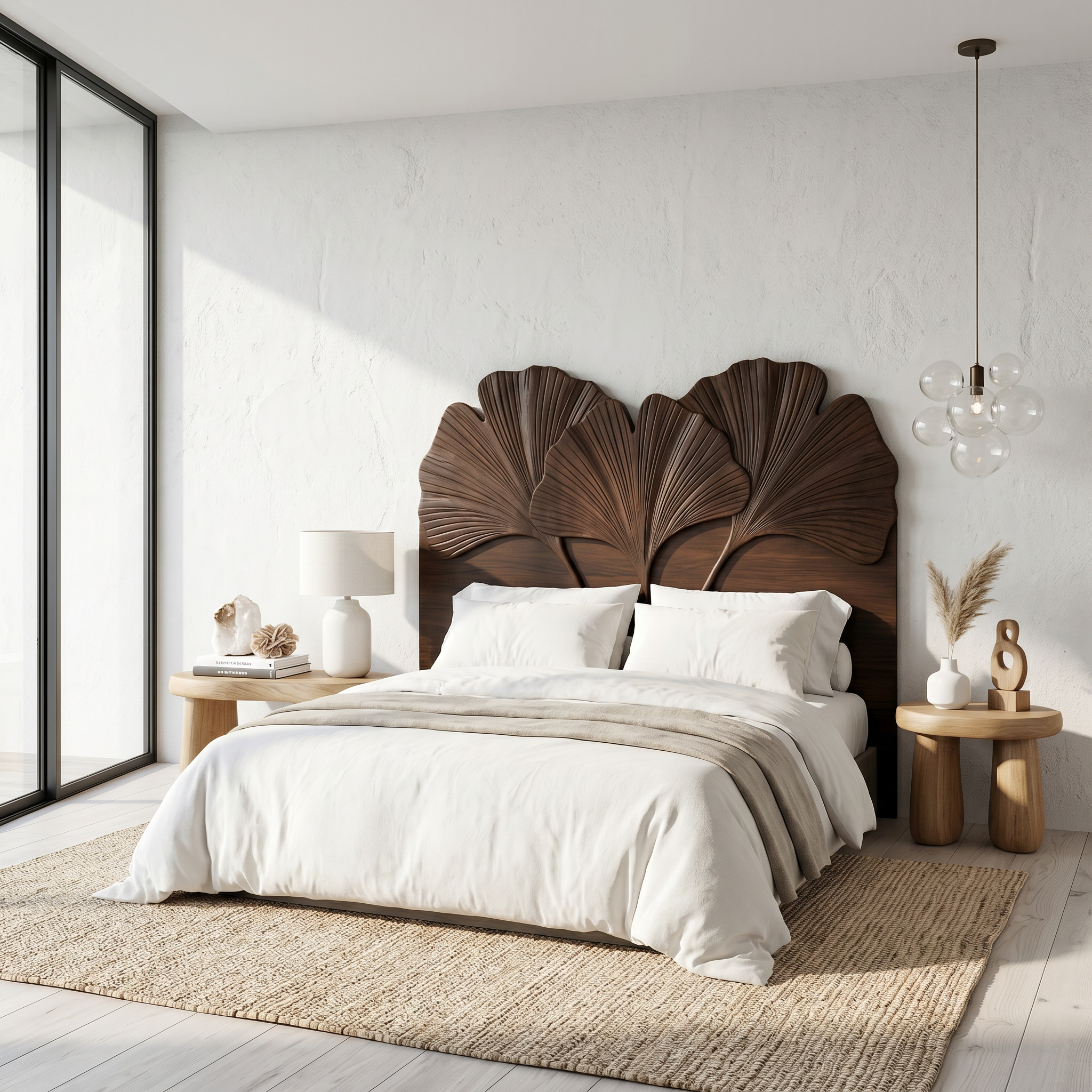 Modern Layered Leaf Headboard Wooden Bed Headboard For Bedroom