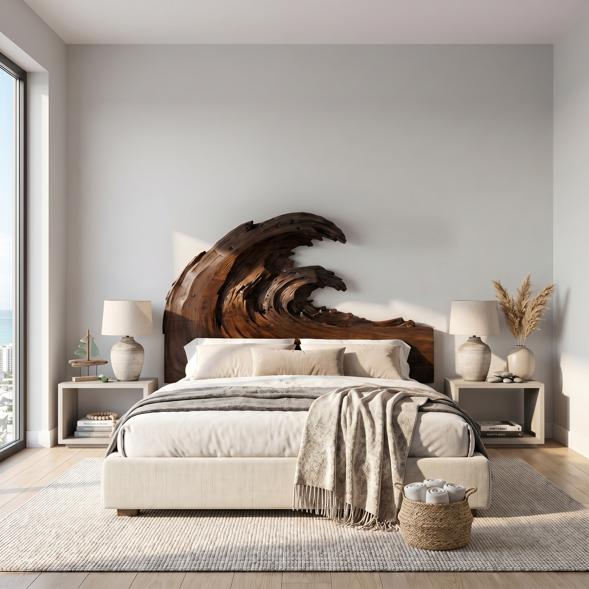 Organic Flowing Grain Headboard Wooden Bed Headboard For Bedroom