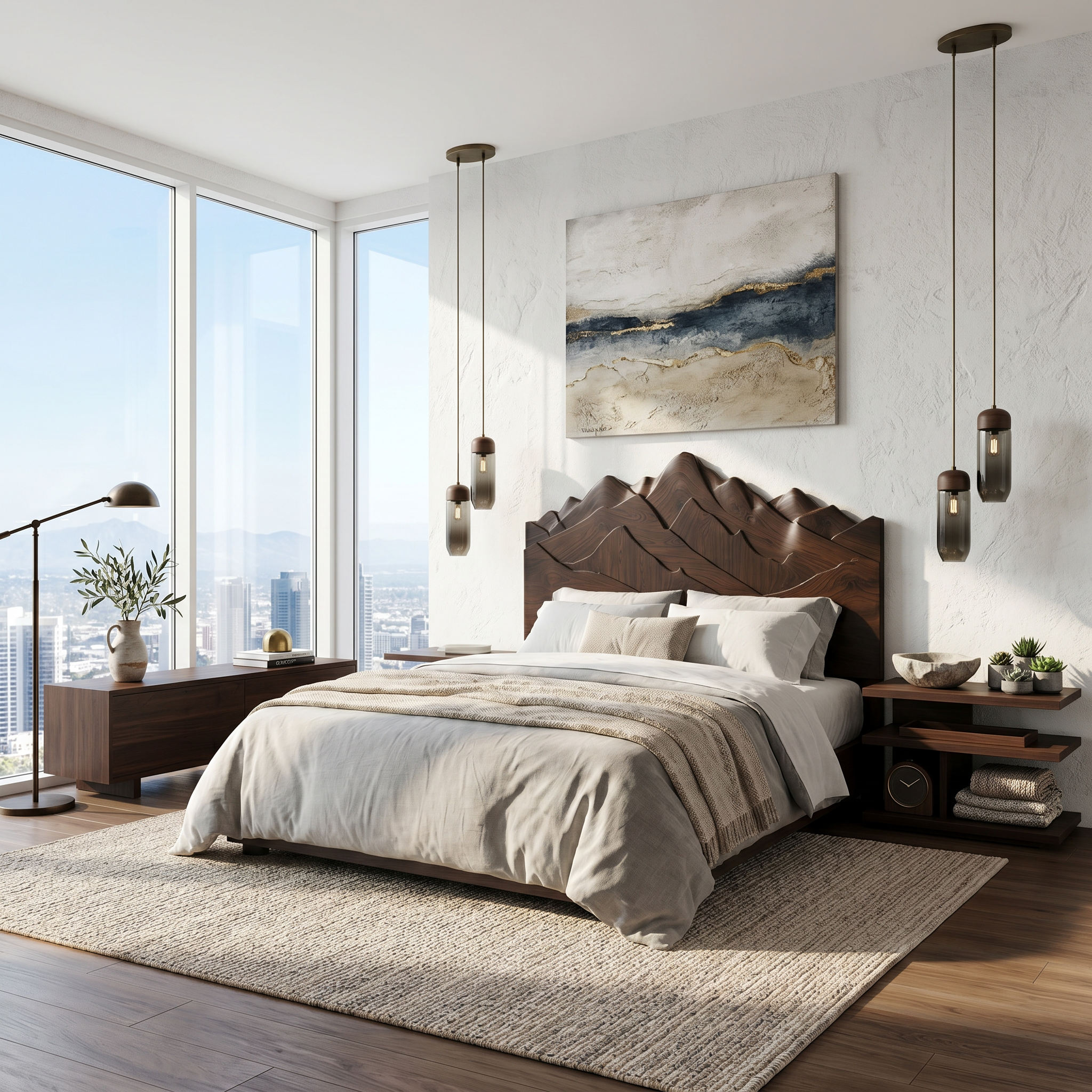 Rustic Mountain Headboard Wooden Bed Headboard For Bedroom