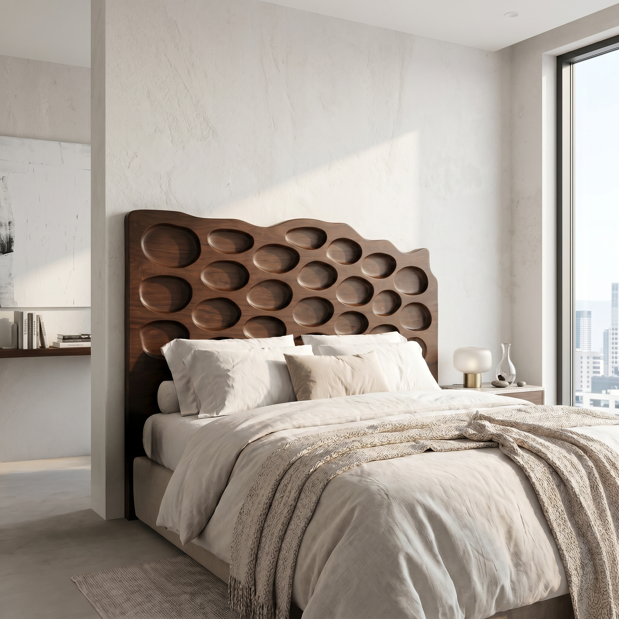 Modern Circular Cutout Headboard Wooden Bed Headboard For Bedroom