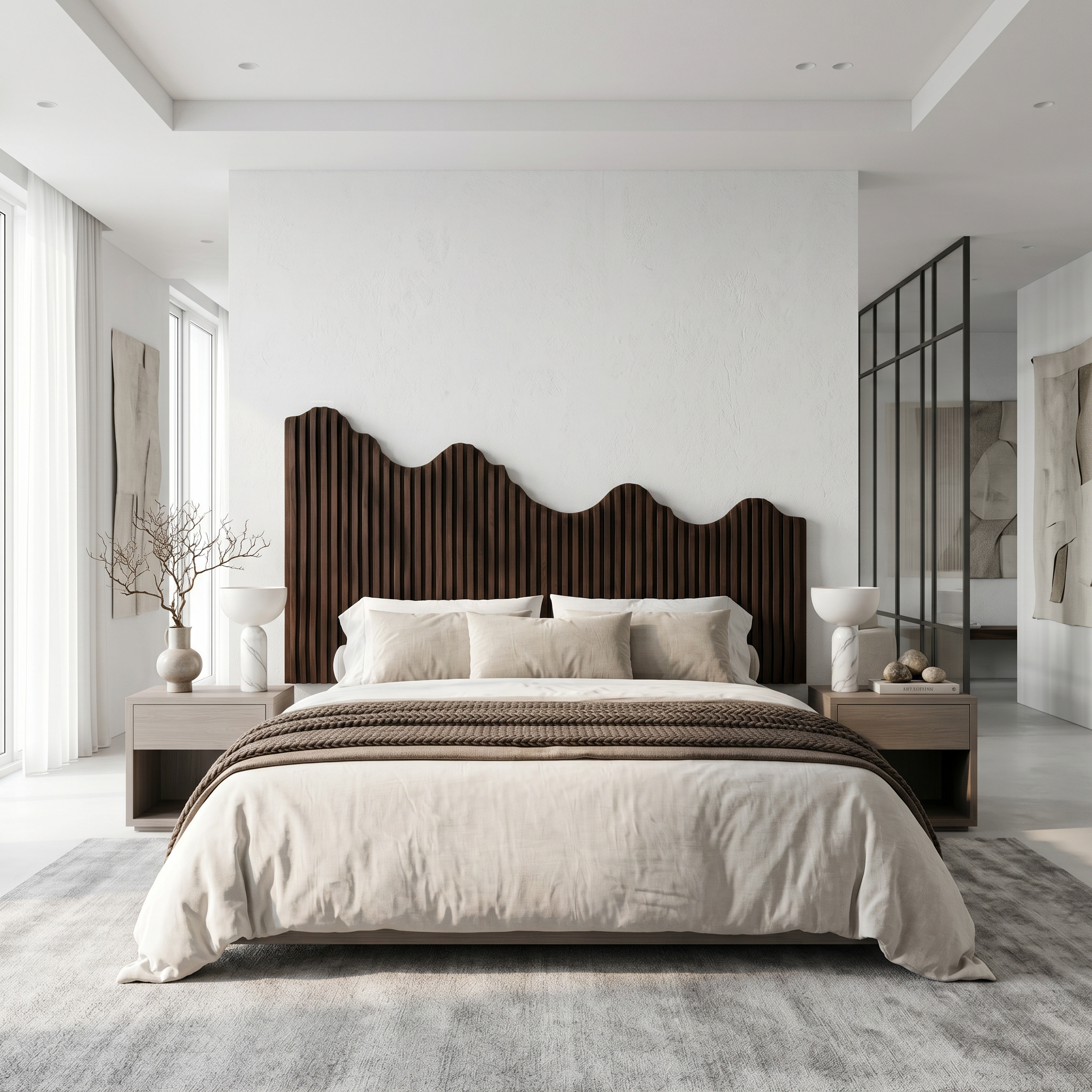 Organic Mountain Landscape Headboard Wooden Bed Headboard For Bedroom