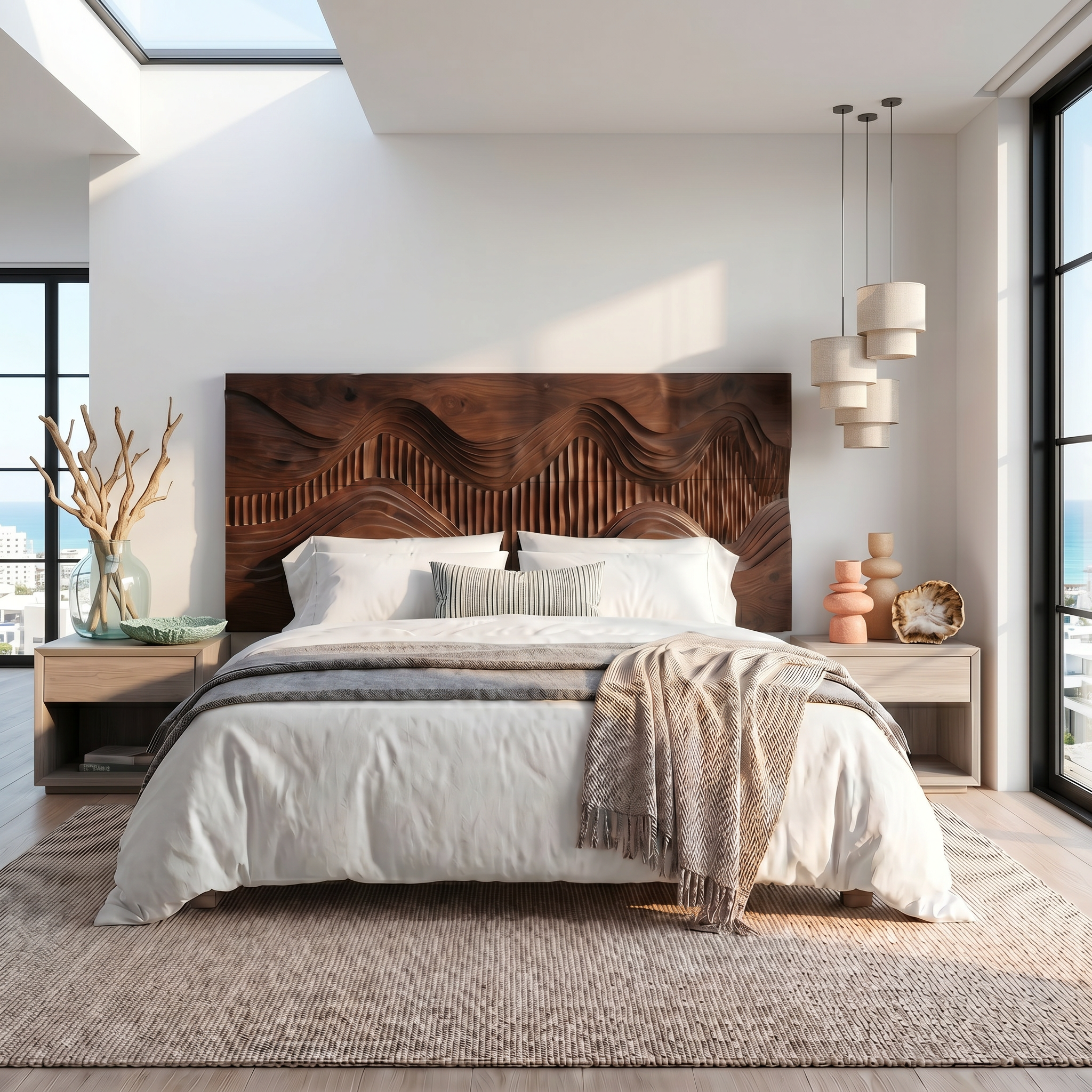 Rustic Mountain Landscape Headboard Wooden Bed Headboard For Bedroom