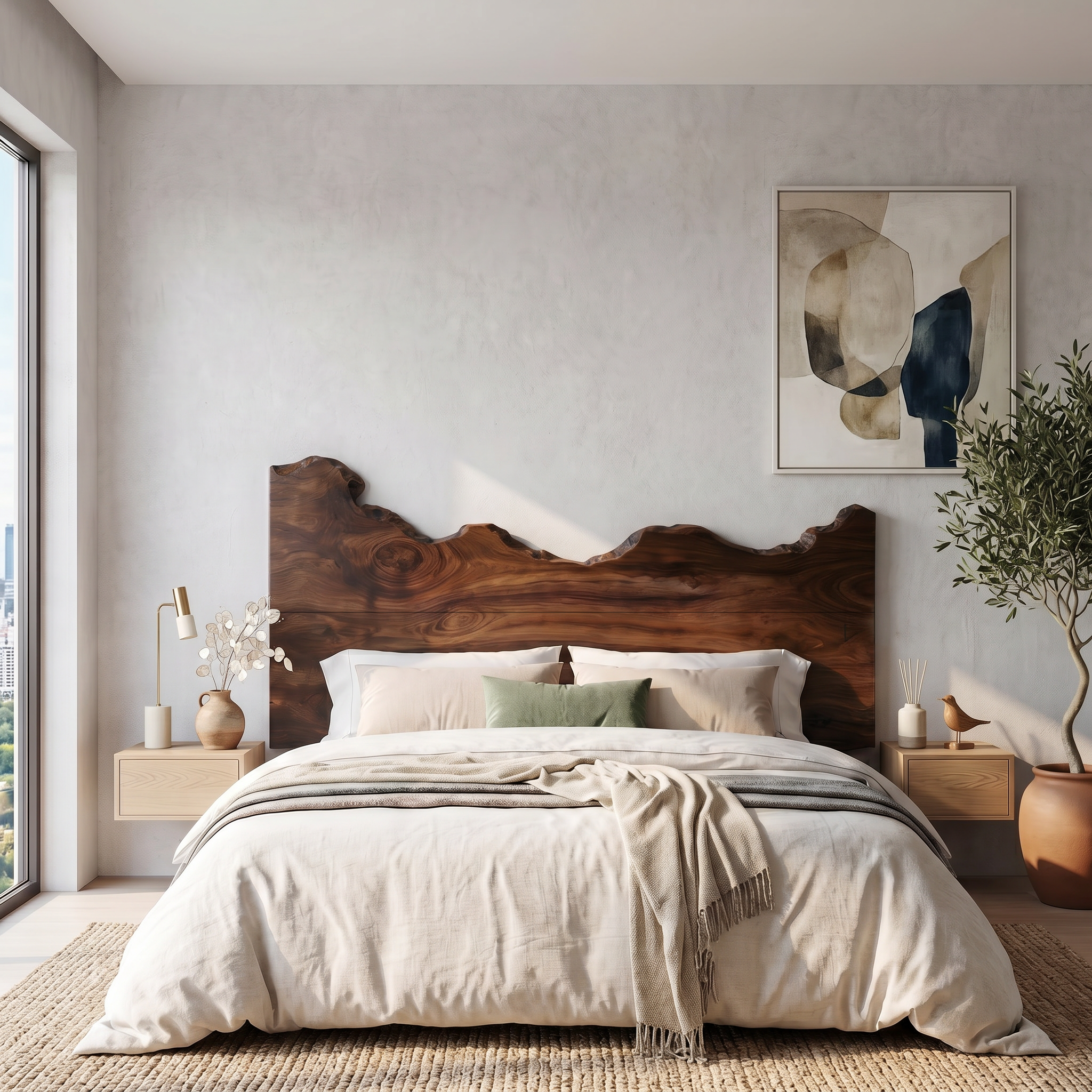 Contemporary Live Edge Wood Headboard For Bedroom