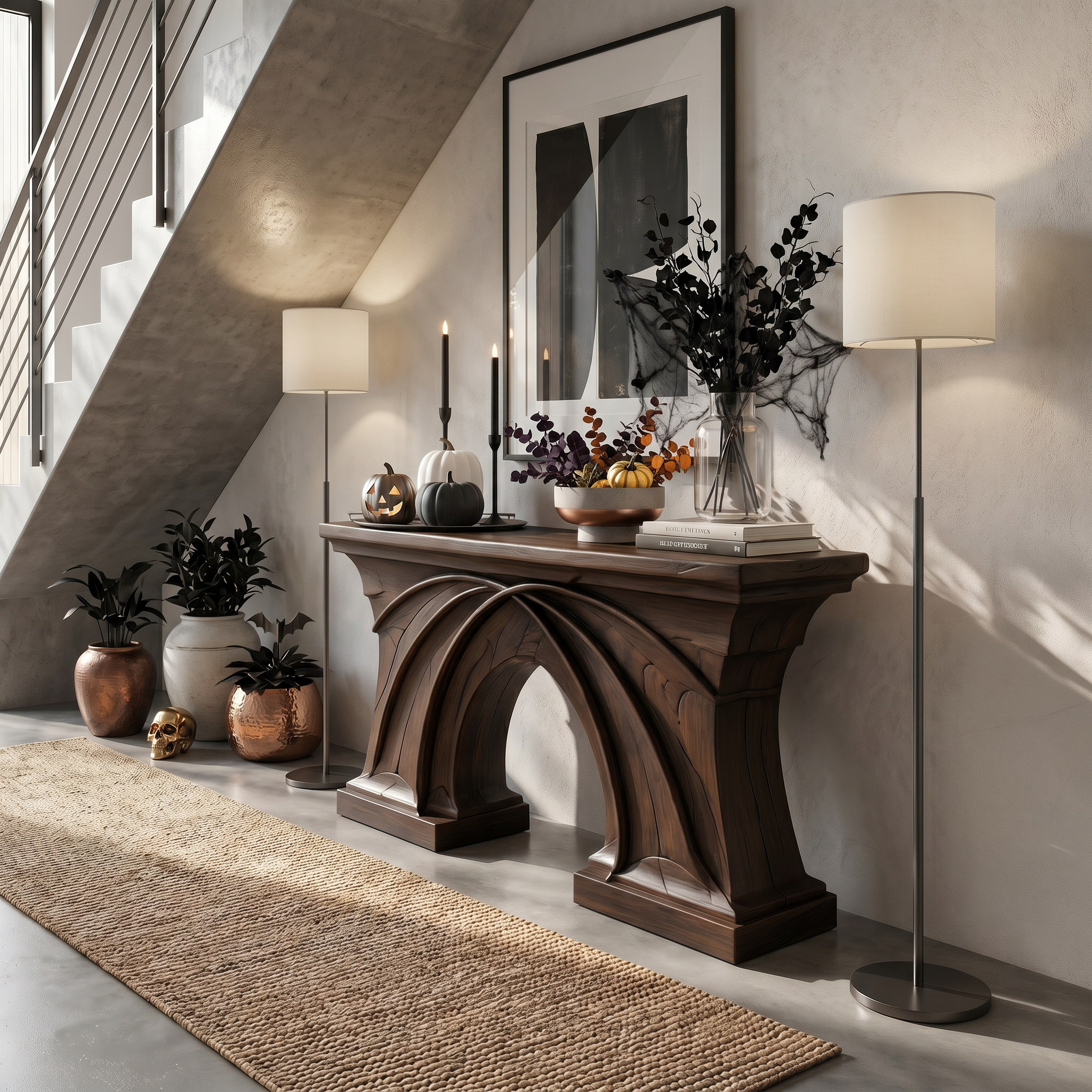 Rustic Console Table Handcrafted Flowing Sculptural Design For Living Room Entryway