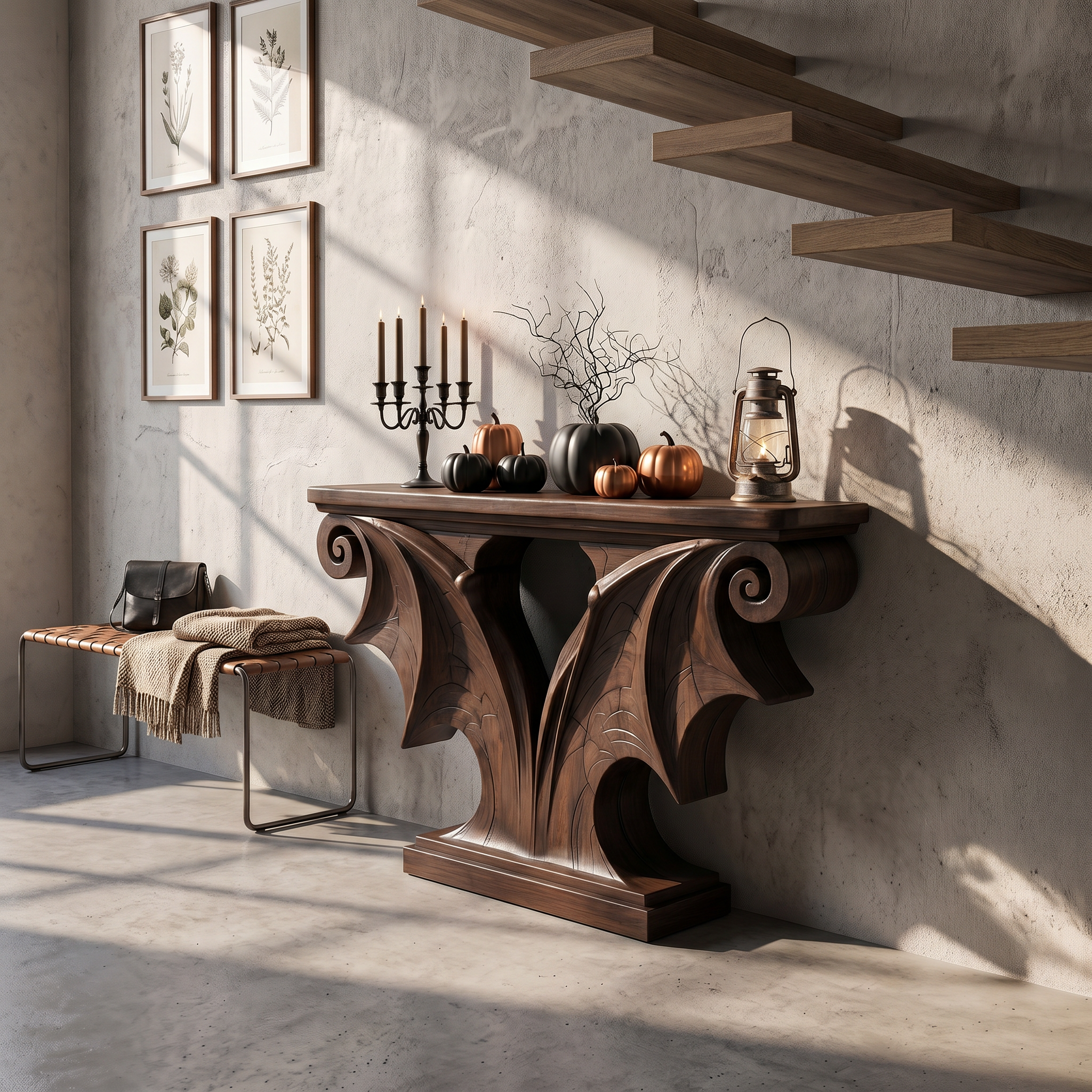 Sculptural Console Table Handcrafted Solid Wood Design For Entryway Living Room