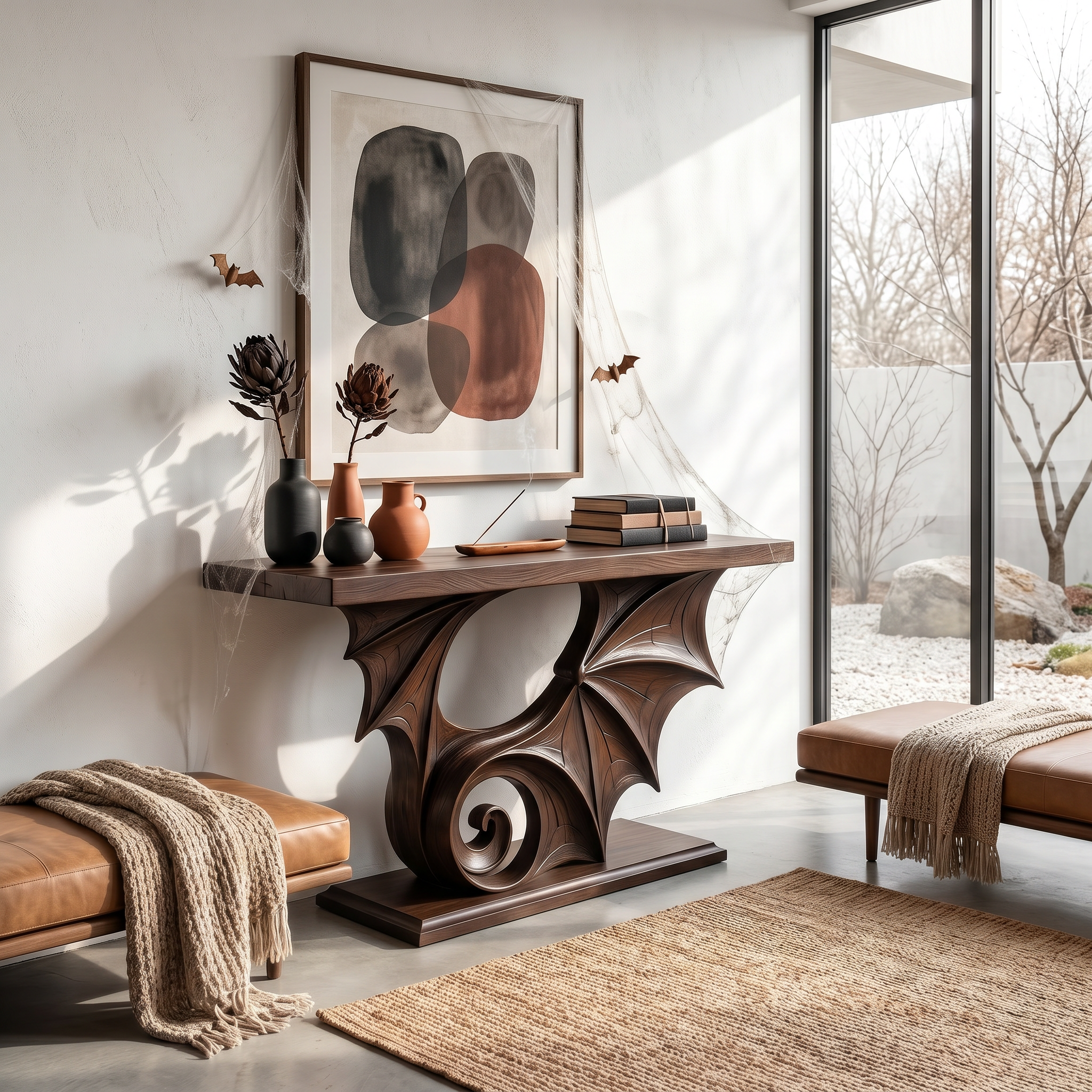 Sculptural Console Table Handcrafted Gothic Style For Entryway Hallway