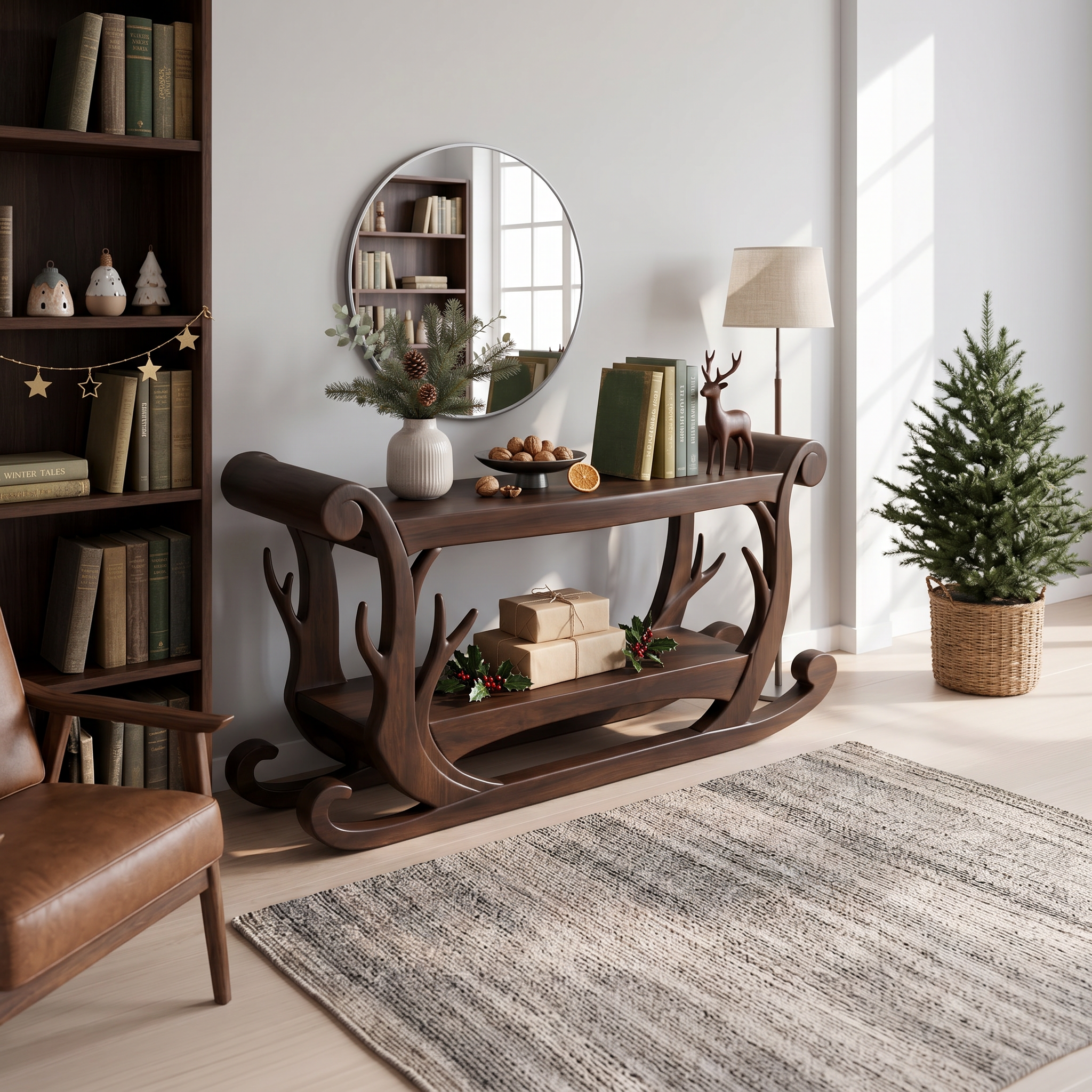 Sculptural Console Table Handcrafted Curved Wood Design For Entryway Hallway