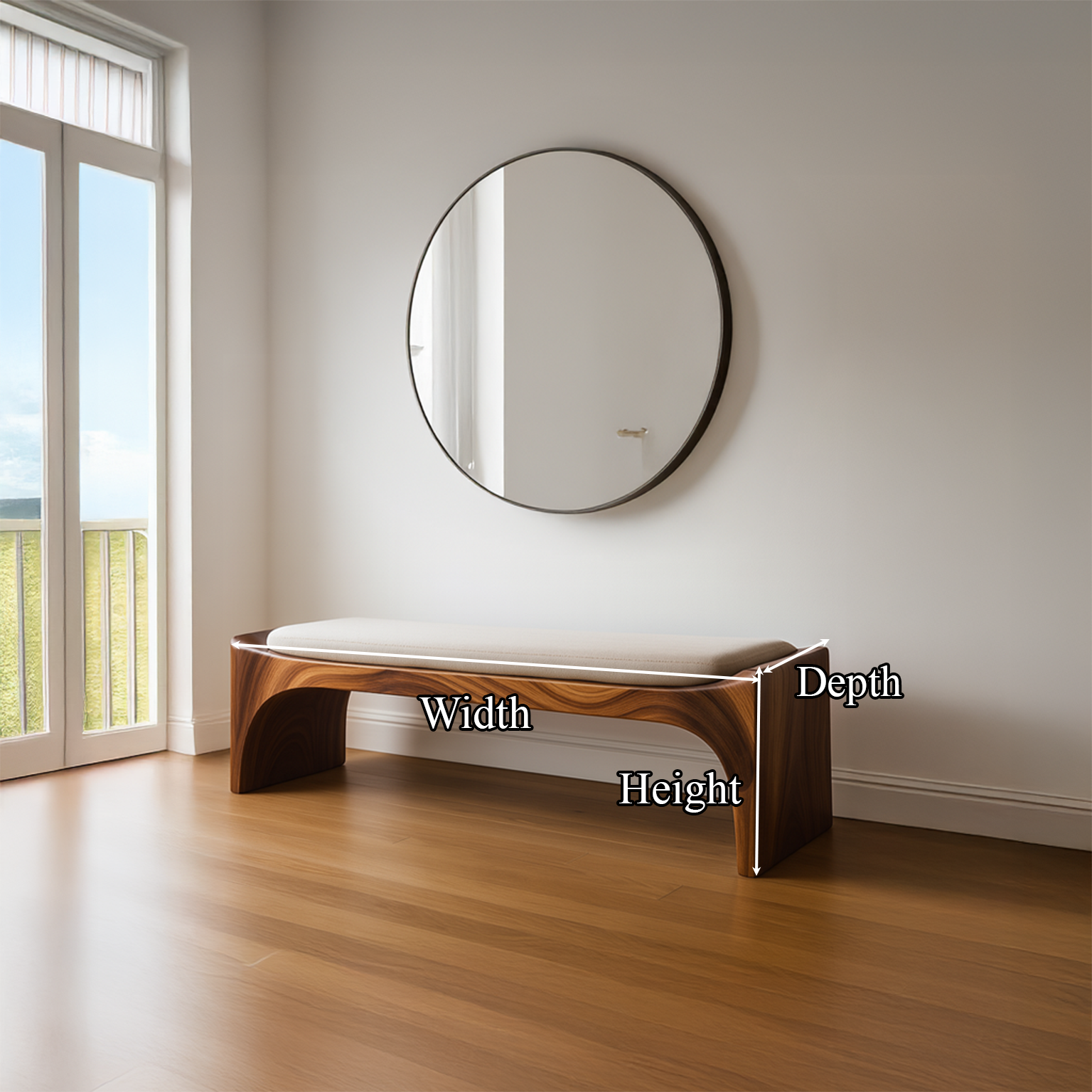 Mid Century Modern Bench Entryway Accent Seating Living