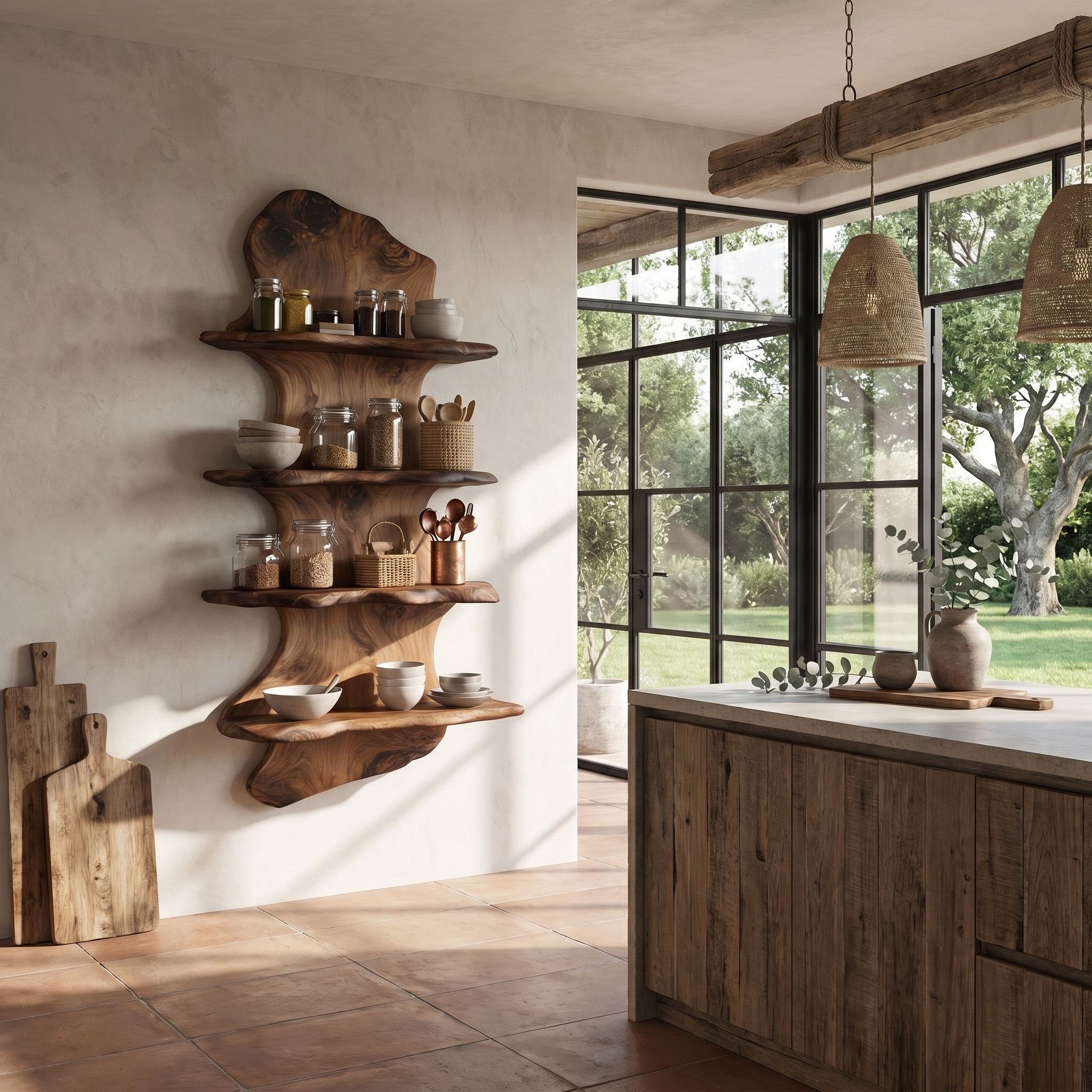 Handcrafted Floating Shelf Sculptural Tree Design For Home Decor