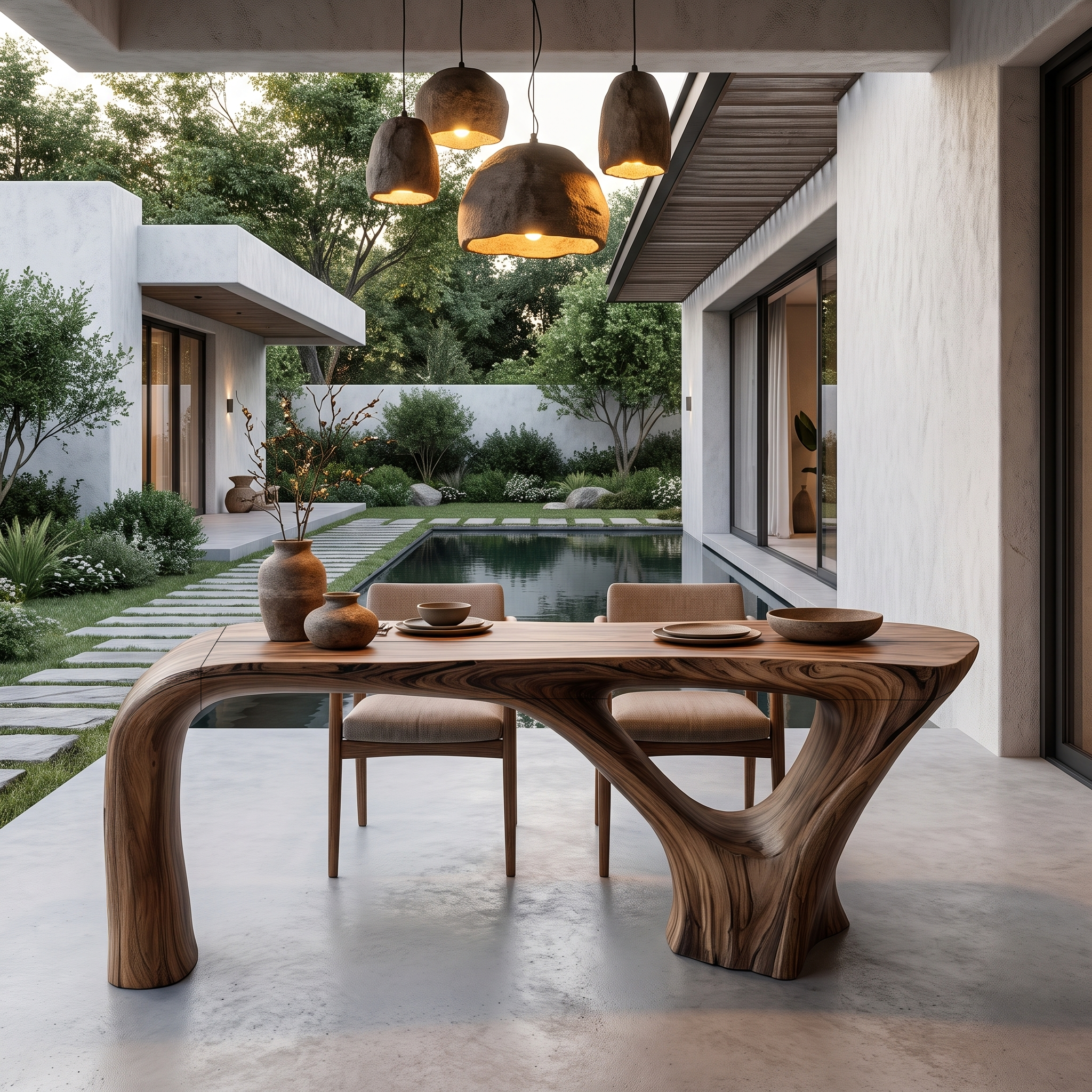 Organic Waterfall Base Dining Table Solid Wood Dining Table For Dining Room