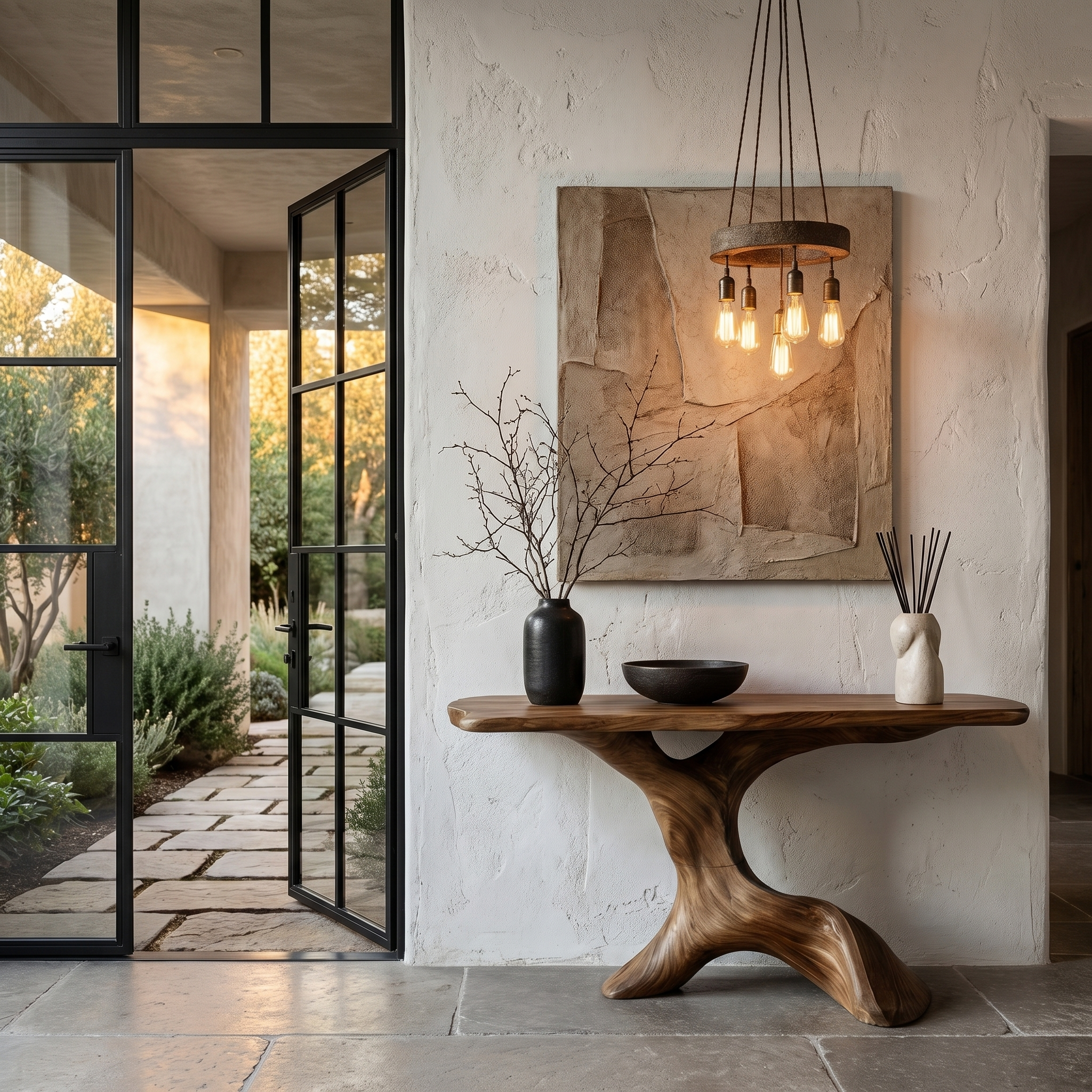 Rustic Console Table With Handcrafted Tree Root Base For Entryway And Living Room