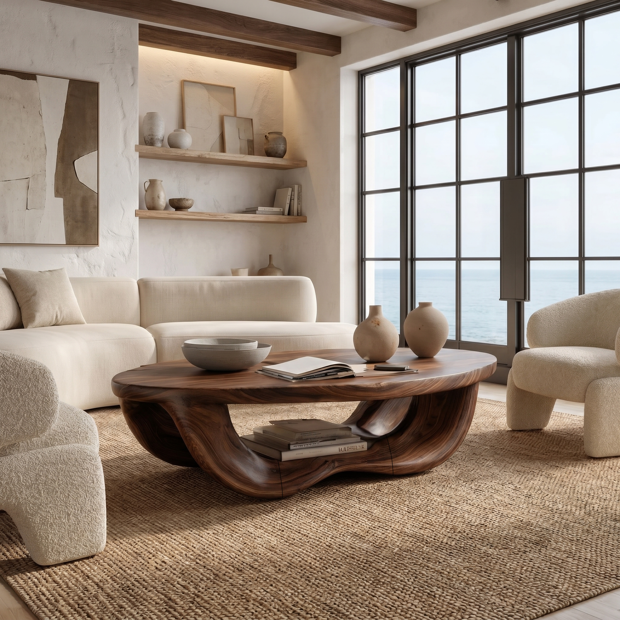Modern Organic Coffee Table With Handcrafted Curved Wood Design For Living Room