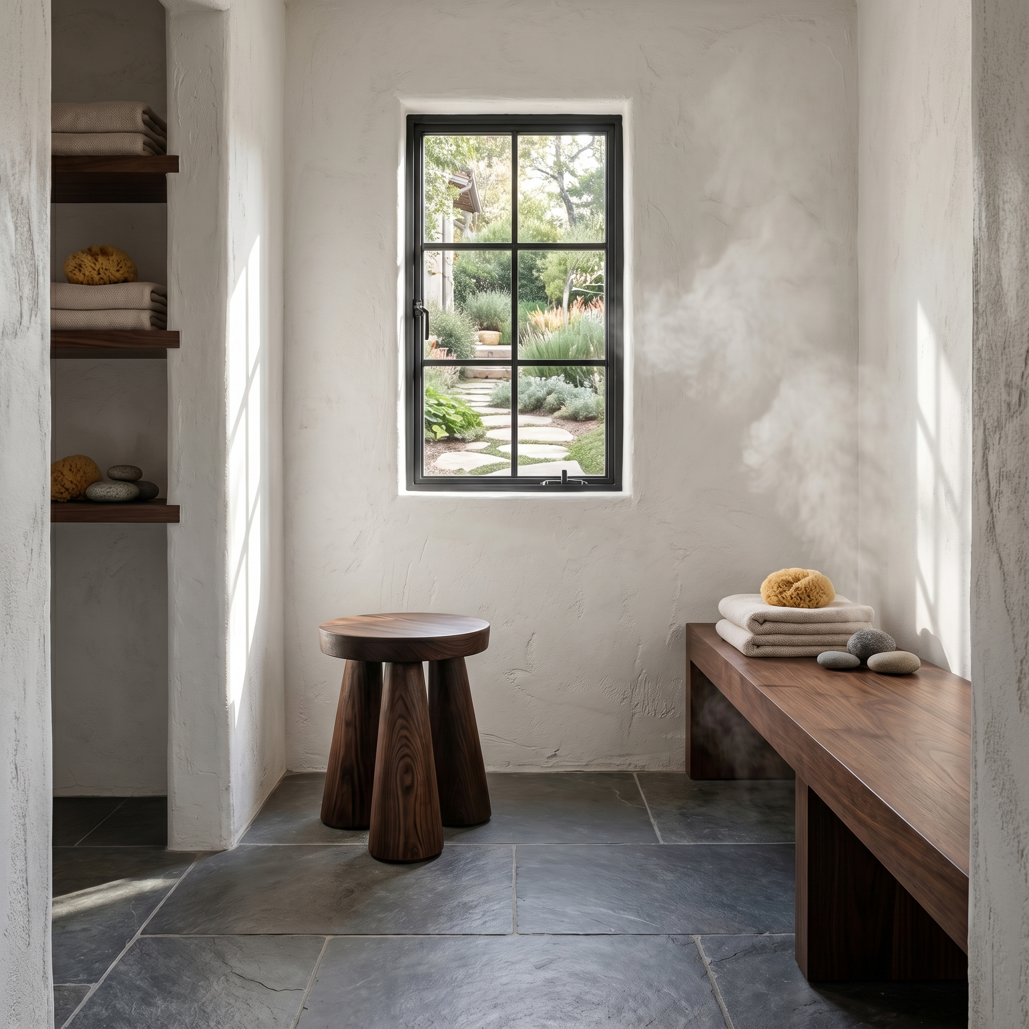 Rustic Bathroom Stool With Handcrafted Solid Wood Design For Bathroom