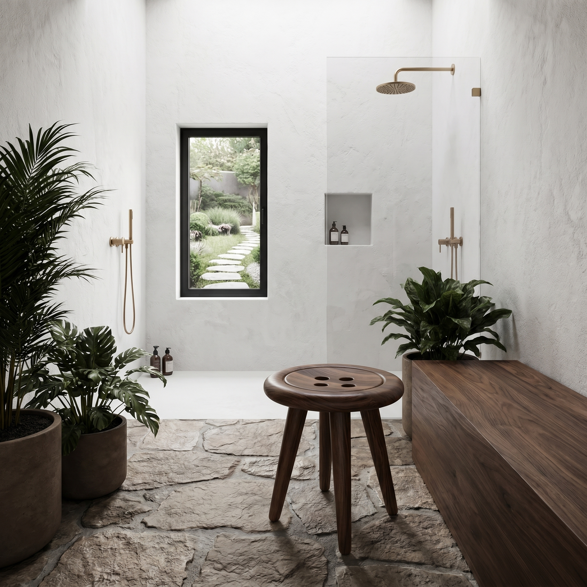Modern Organic Shower Stool With Handcrafted Wood Design For Bathroom
