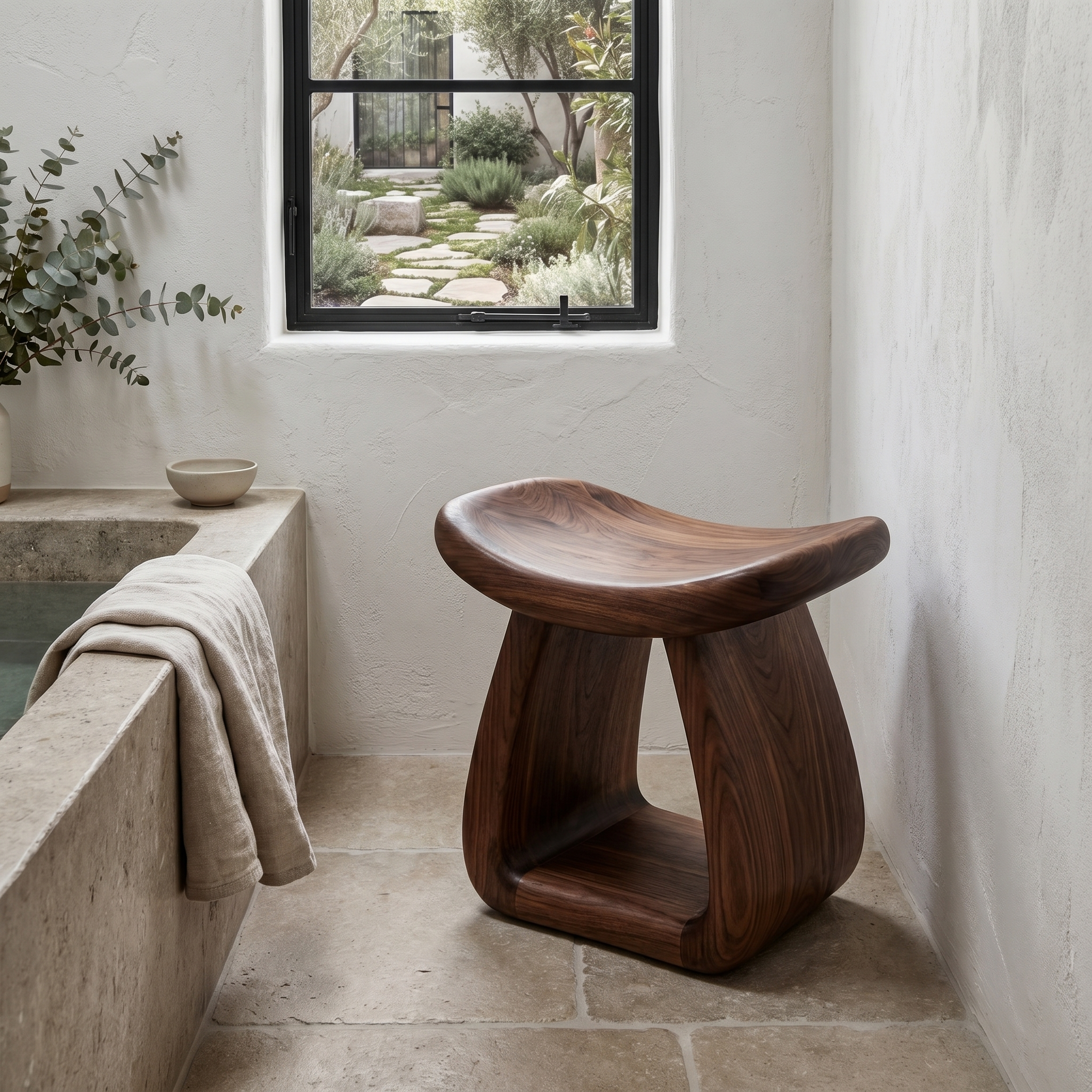 Organic Bath Stool With Handcrafted Pedestal Design For Bathroom