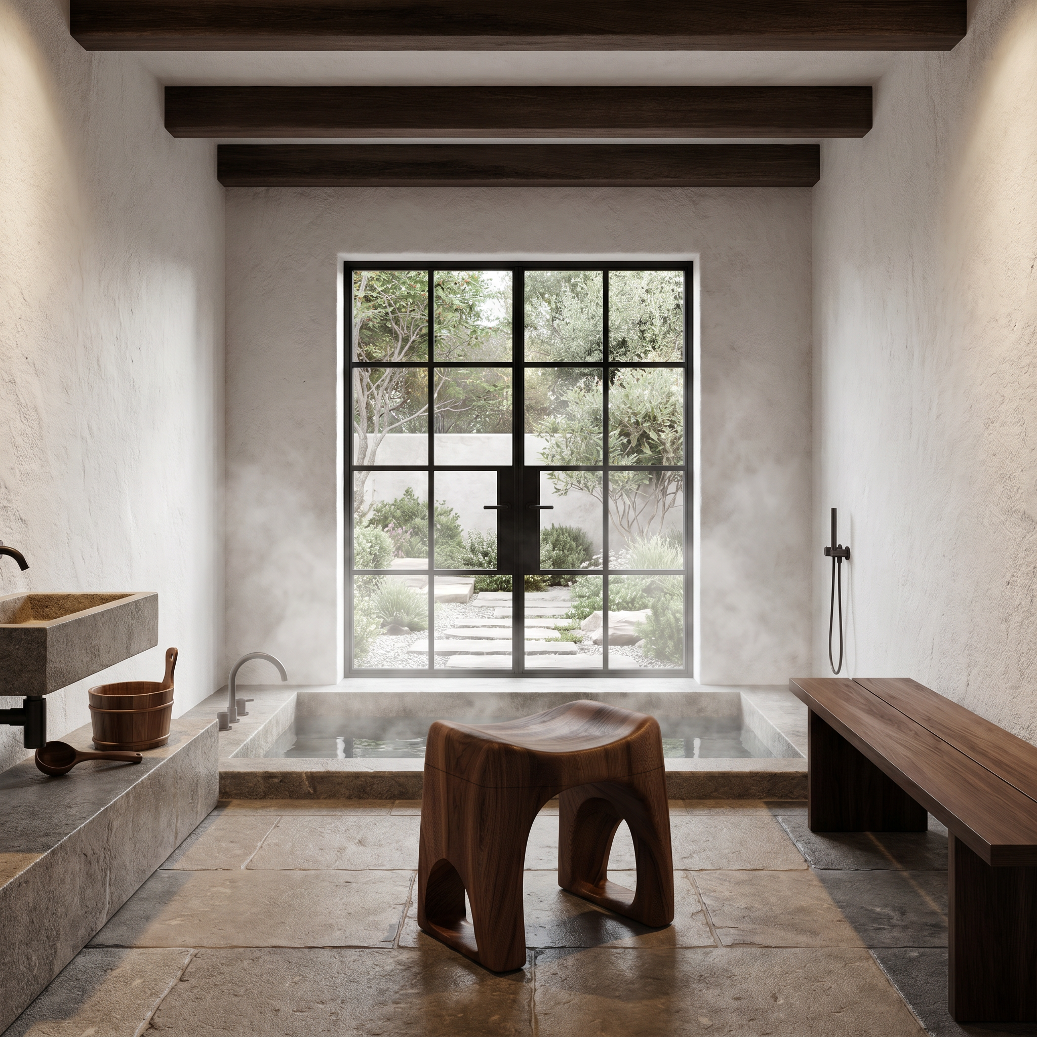 Minimalist Bathroom Stool With Organic Solid Wood Design For Bathroom