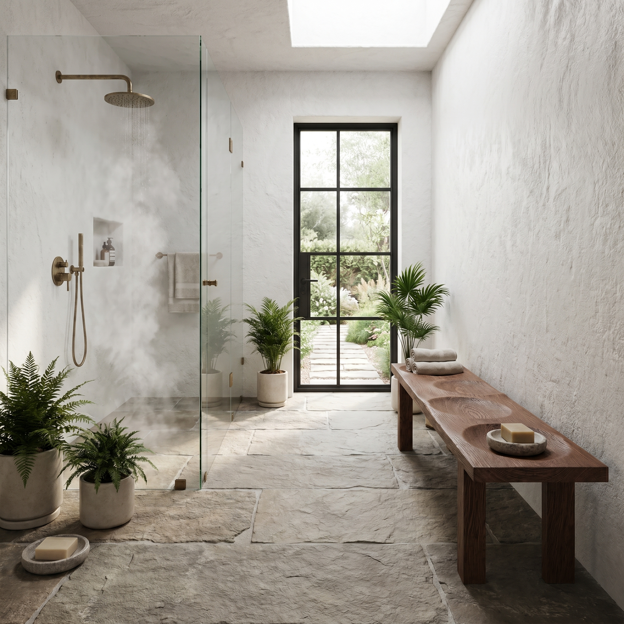 Modern Organic Shower Bench With Handcrafted Wood Construction For Bathroom