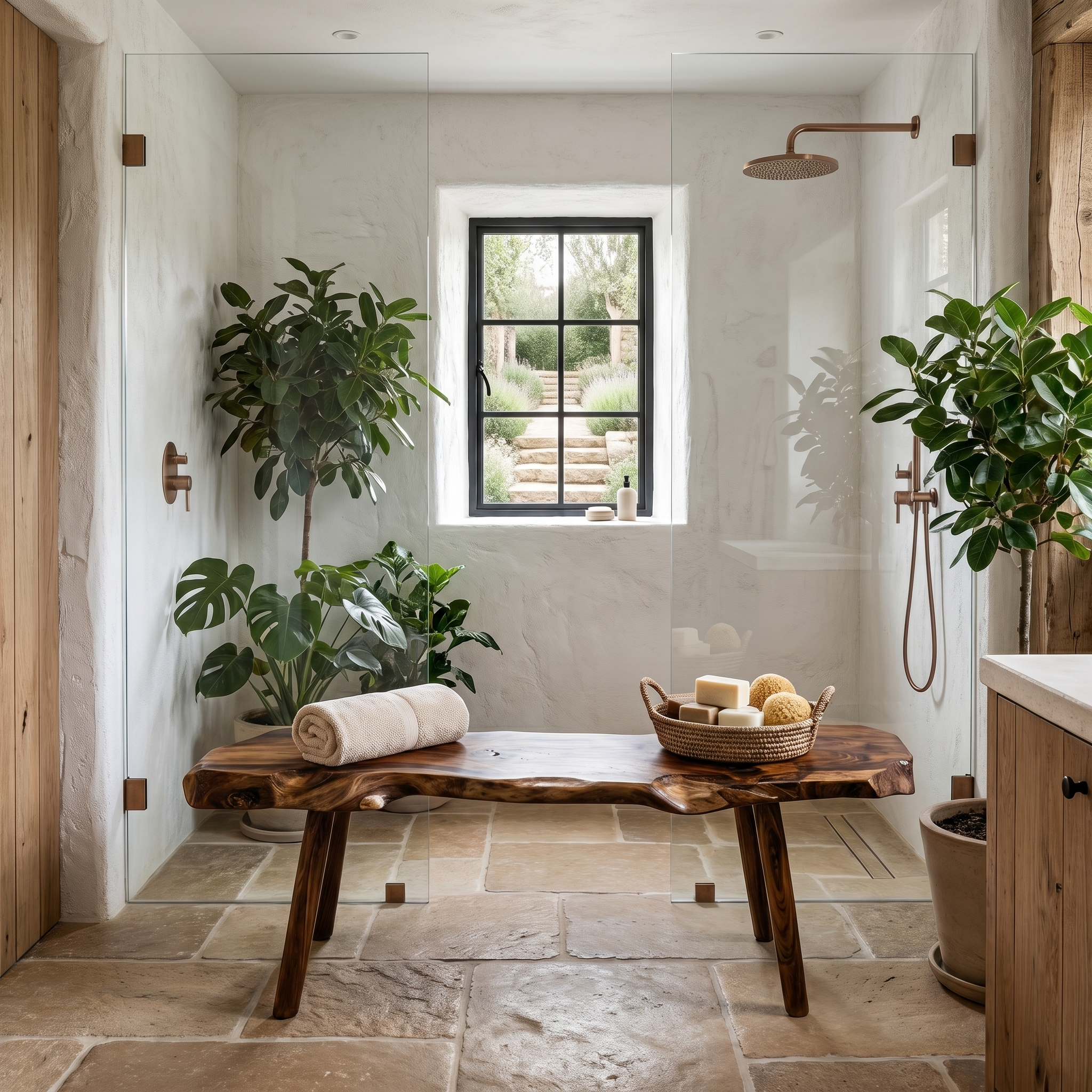 Rustic Shower Bench With Solid Wood Construction For Bathroom