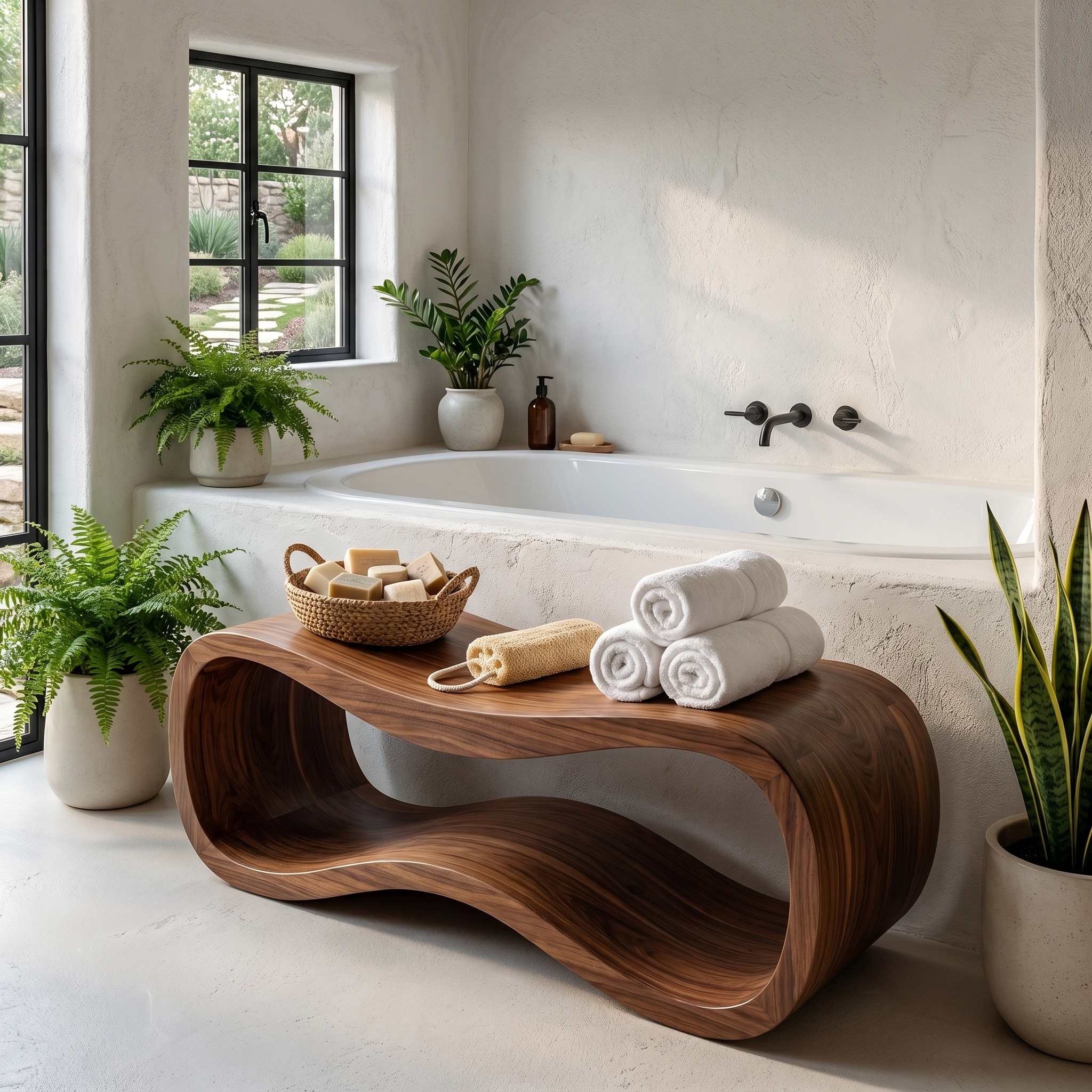 Sculptural Wooden Shower Bench For Bathroom