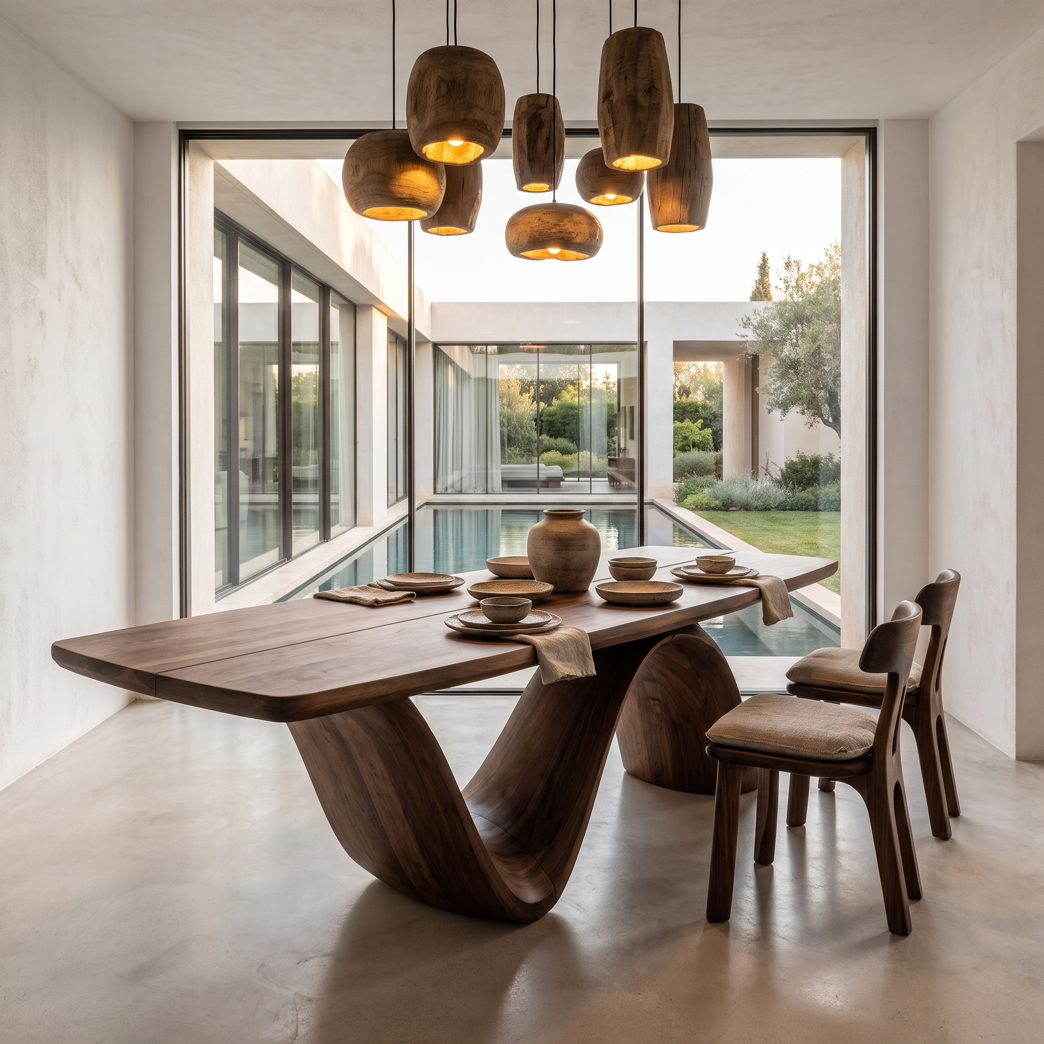 Modern Architectural Dining Table With Wing Pedestal Base For Dining Room
