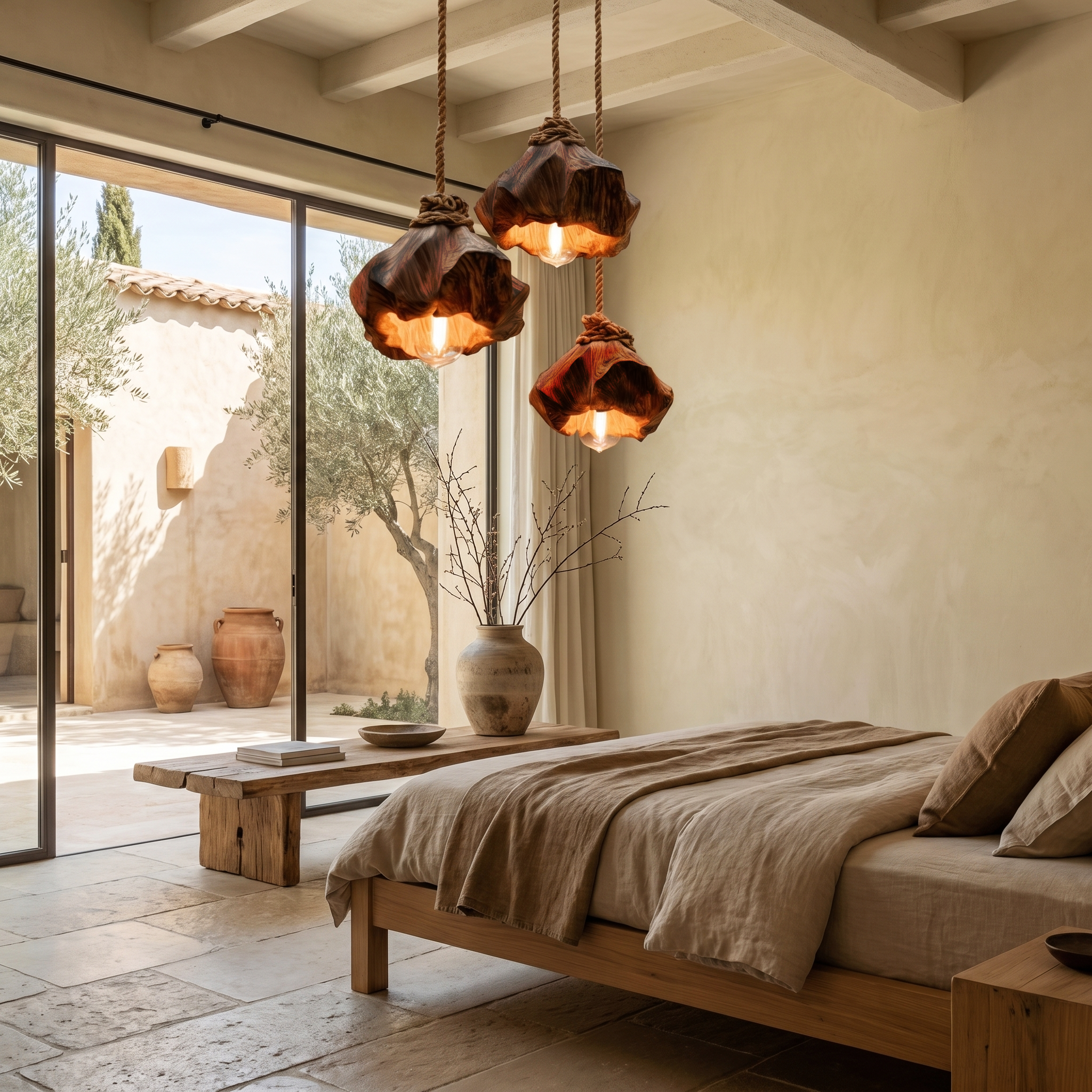 Handmade Wooden Pendant Lamp With Unique Sculptural Shape For Living Room