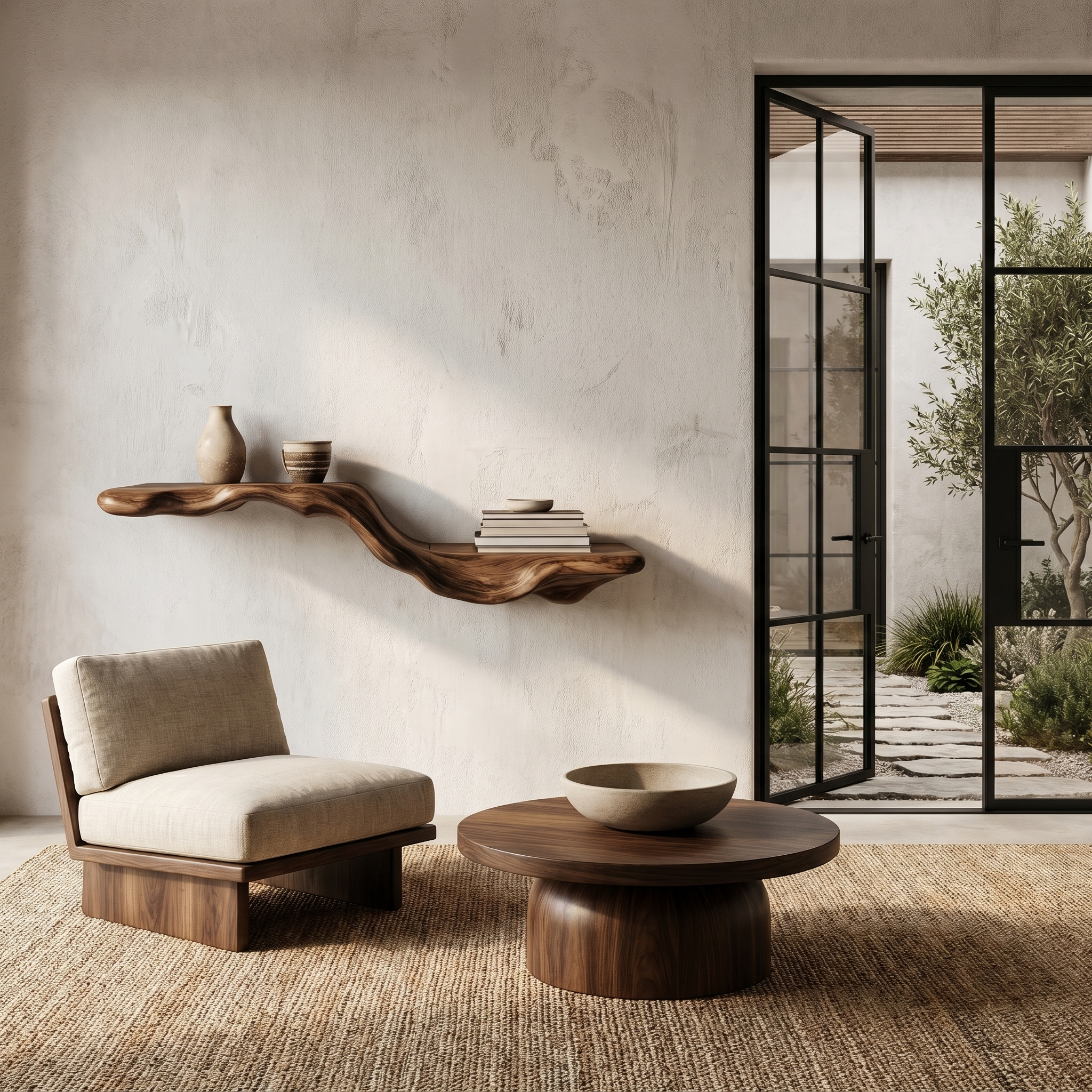 Organic Floating Shelf With Flowing Tree Branch Design For Living Room And Bedroom