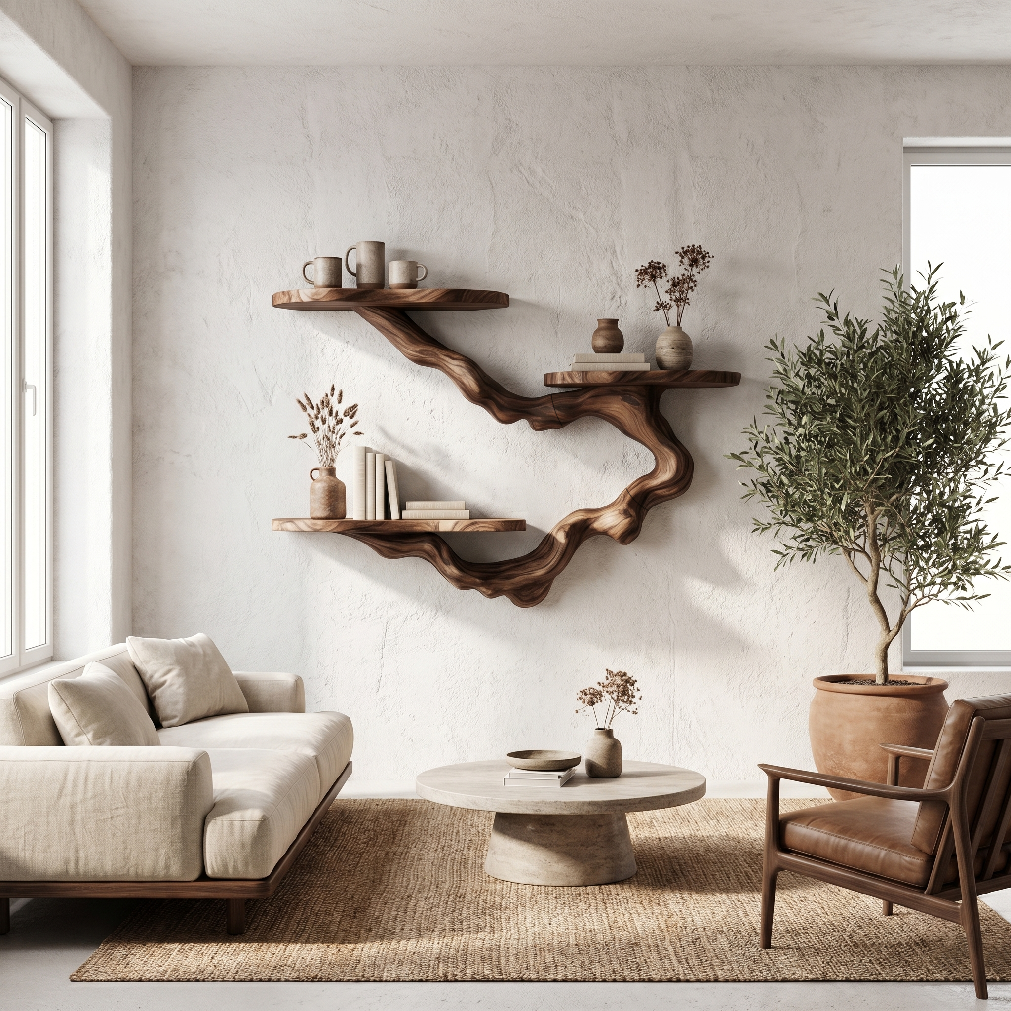 Rustic Floating Shelf With Display Storage For Living Room