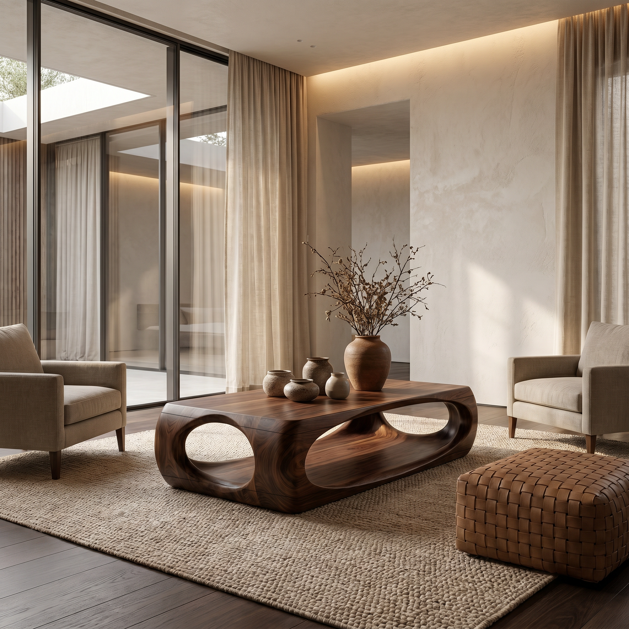 Nature Inspired Coffee Table With Flowing Open Form Base For Living Room