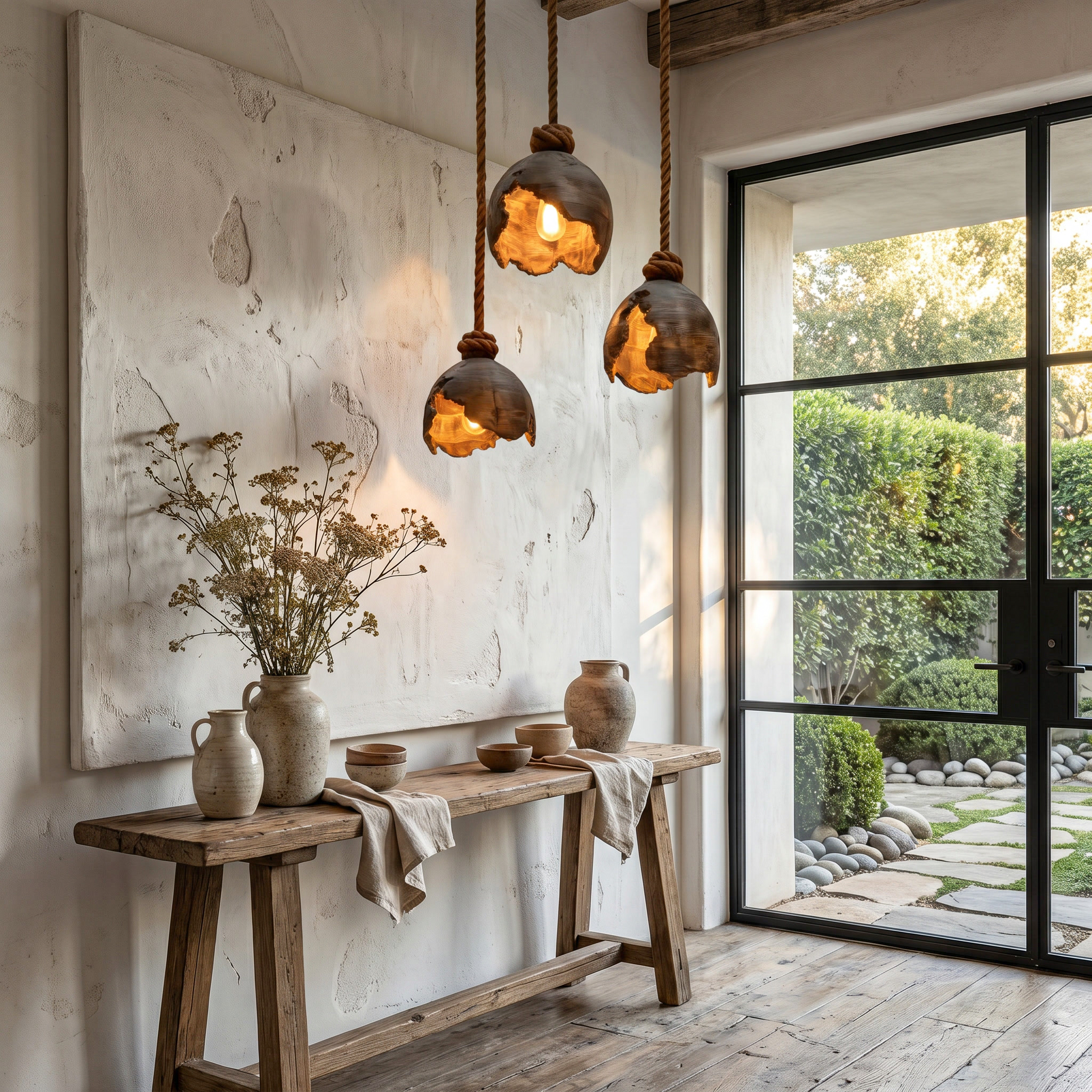 Minimalist Pendant Lamp With Sculptural Wood Design For Living Room