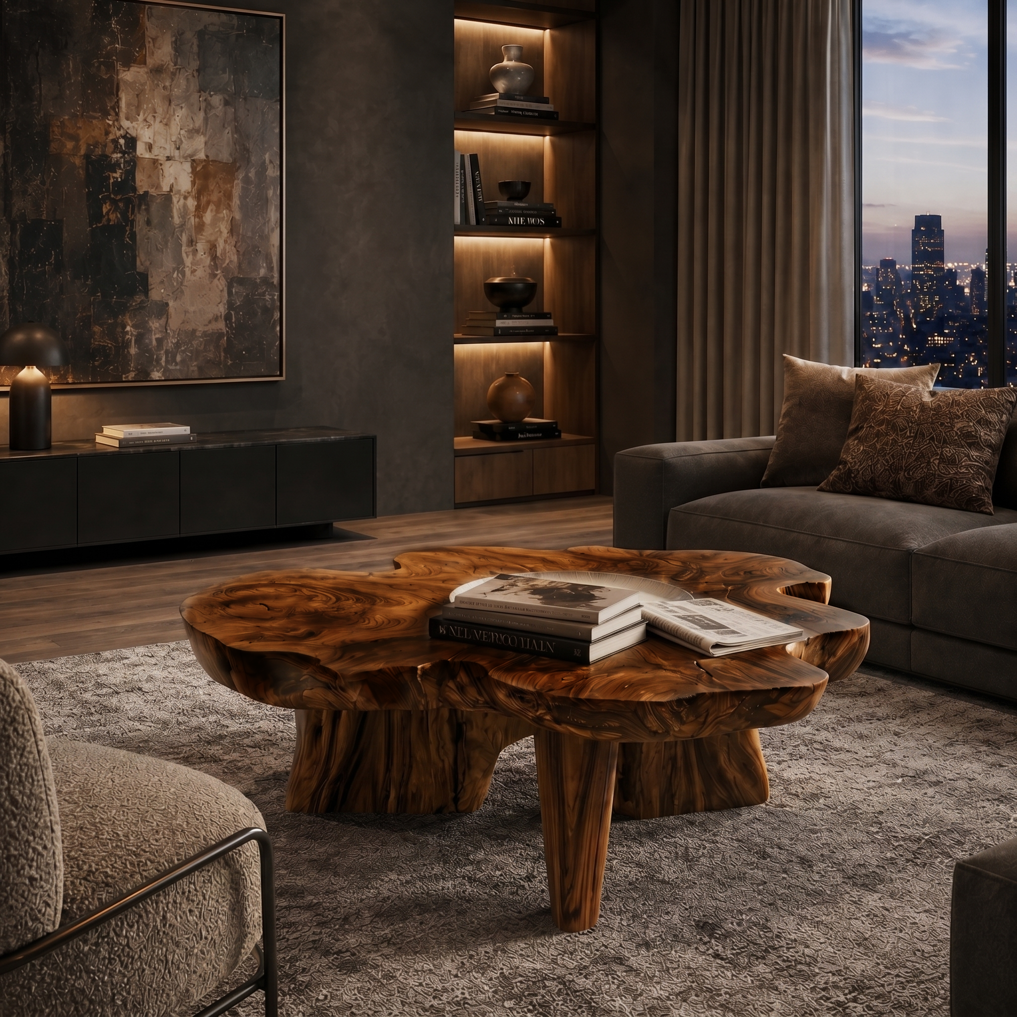 Organic Coffee Table Sculptural Wood Base For Living Room