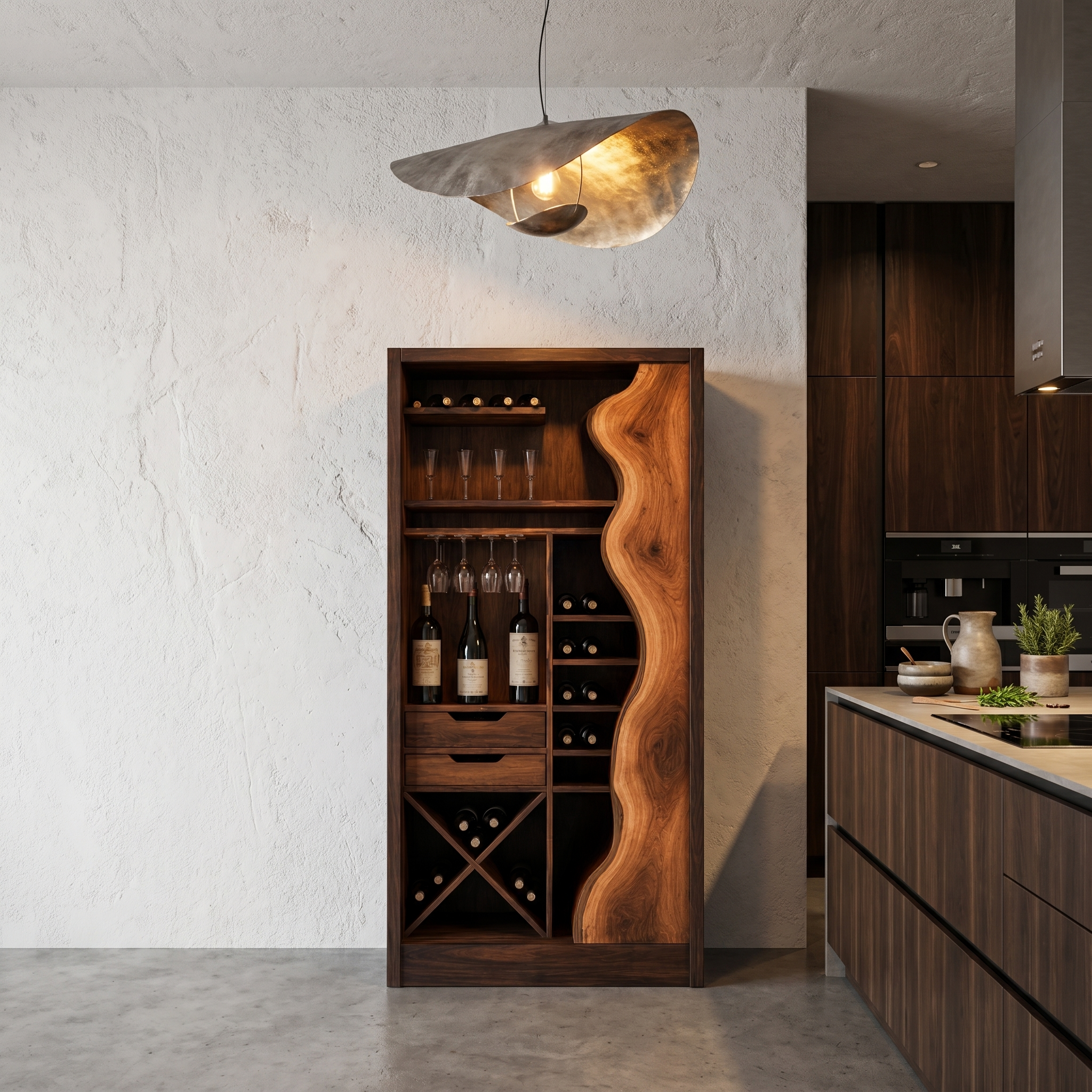 Farmhouse Wine Cabinet With Built In Bottle Storage And Display Niches