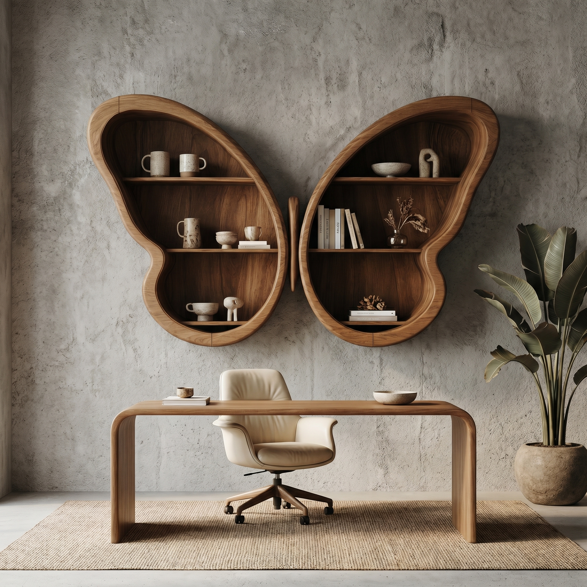 Modern Butterfly Wall Shelf With Sculptural Wooden Display Storage For Living Room