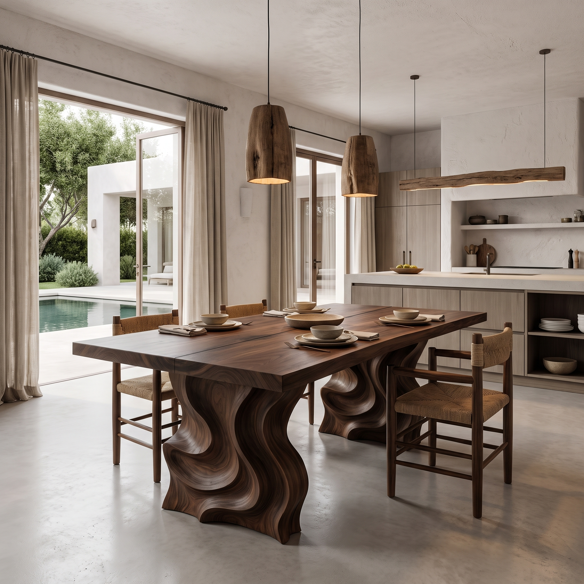 Modern Dining Table With Flowing Loop Design For Dining Room And Kitchen
