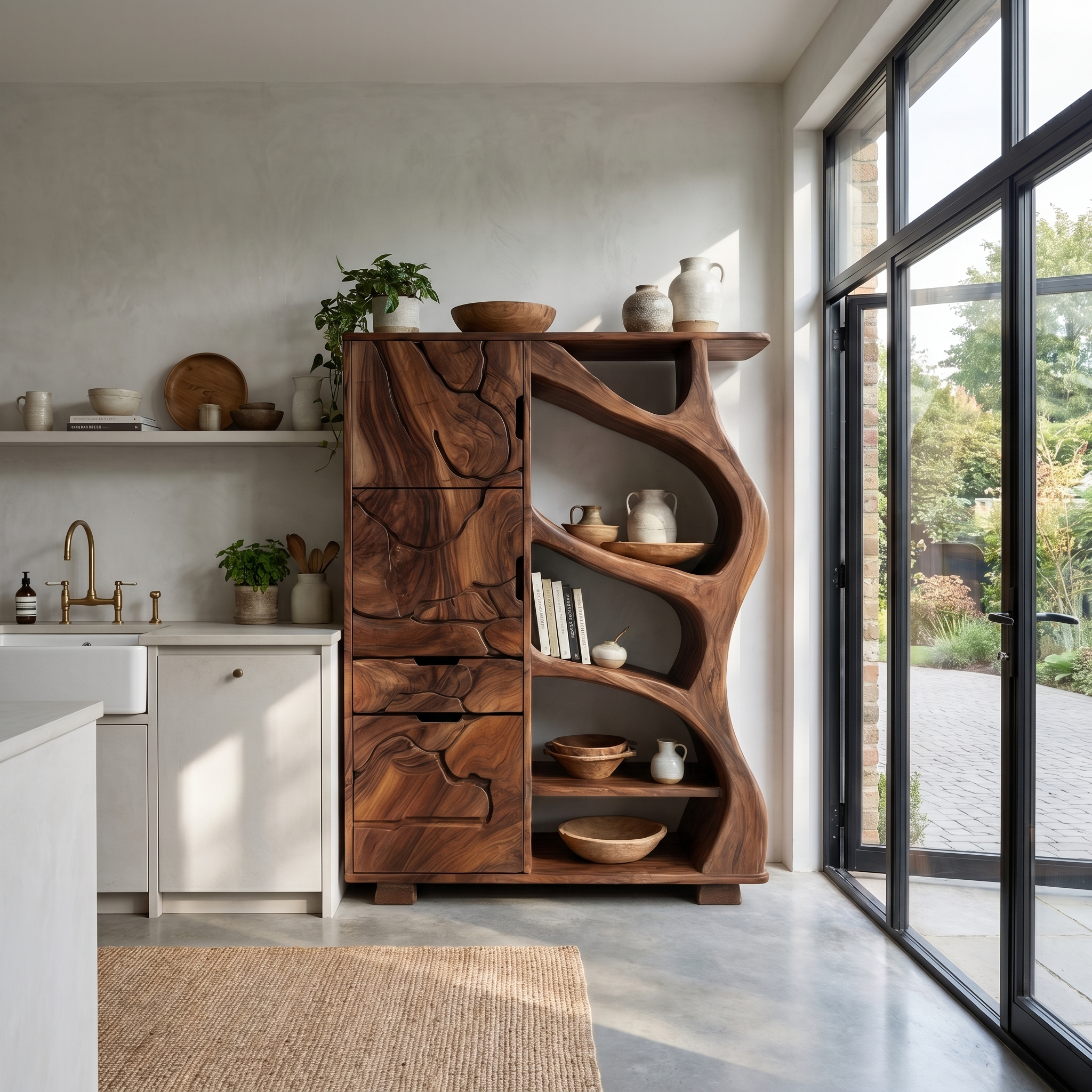 Nature Inspired Entryway Cabinet Organic Storage Design