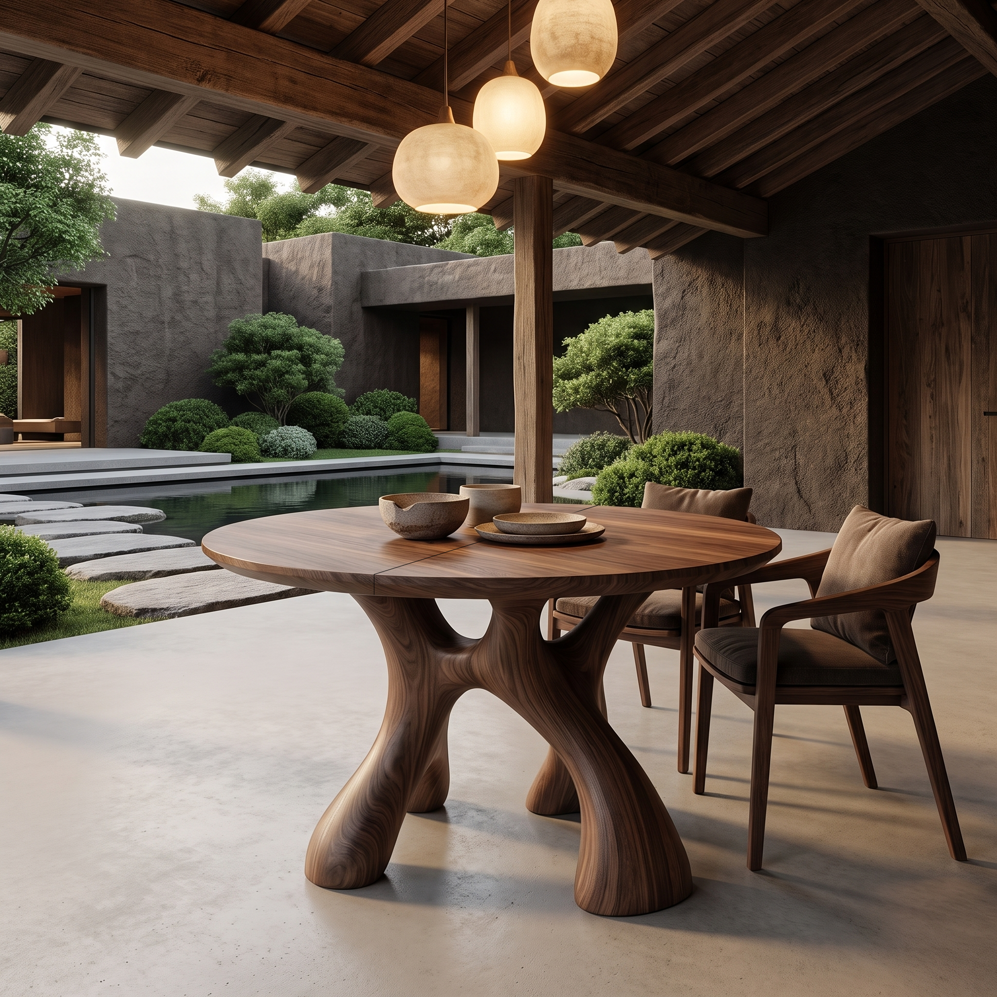 Organic Round Dining Table With Sculptural Infinity Design For Dining Room And Kitchen