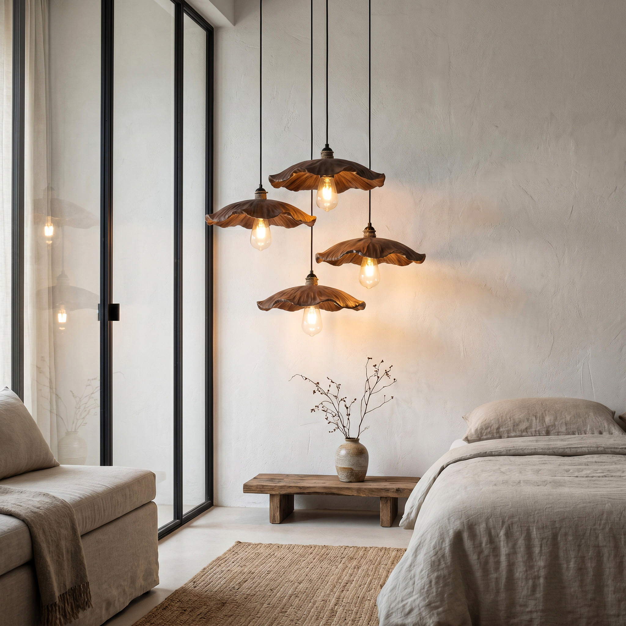 Bohemian Pendant Lamp With Wooden Leaf Shape Design For Living Room