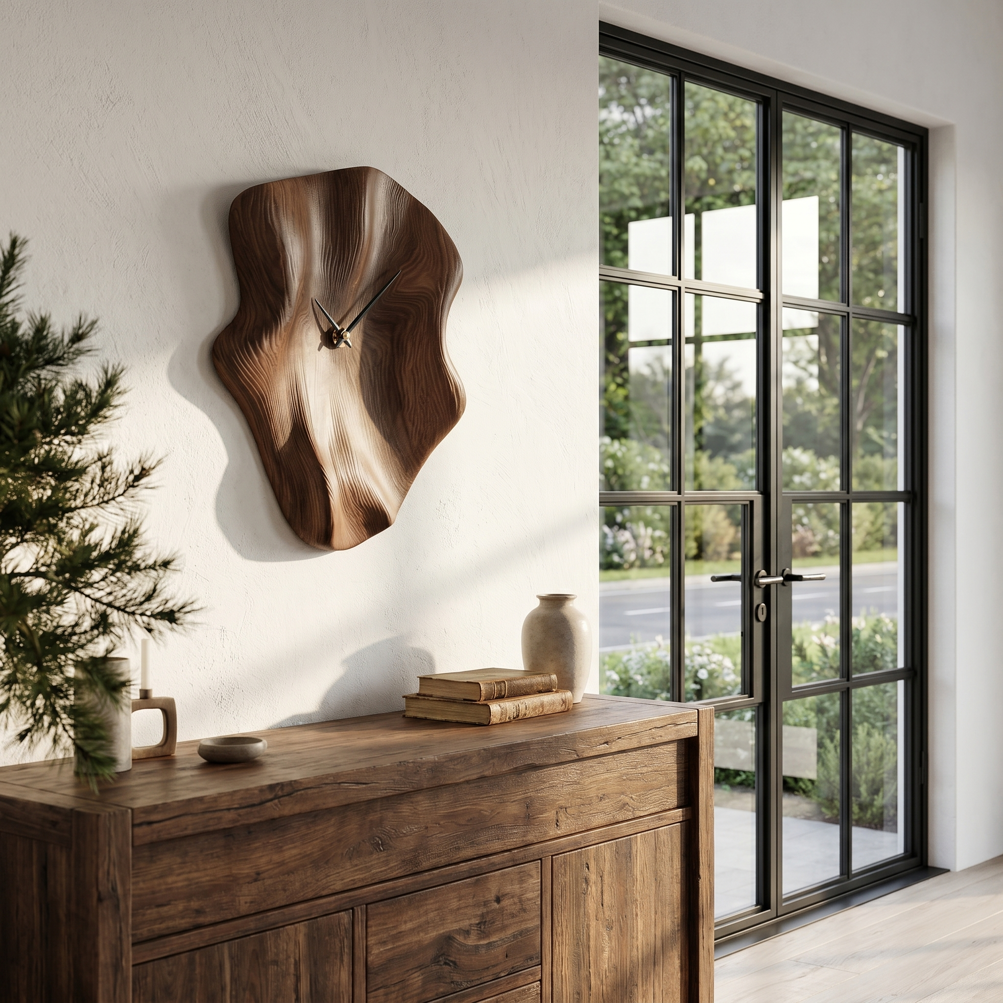 Nature Inspired Wood Wall Clock With Artistic Live Edge Form For Living Room