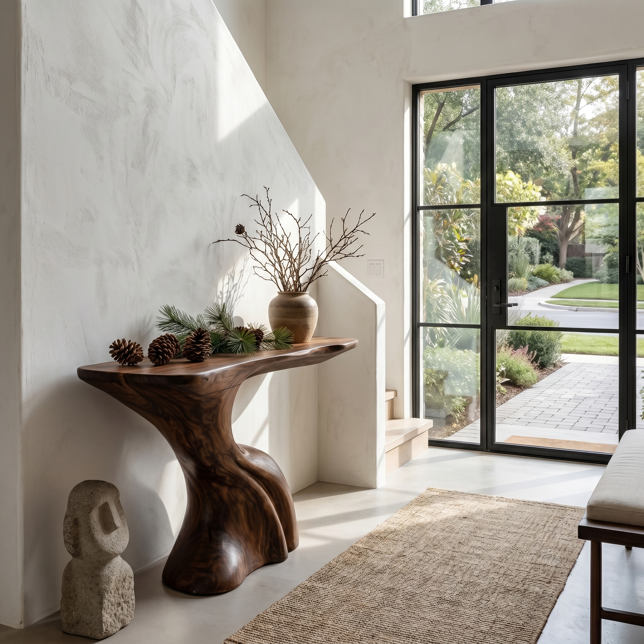 Nature Inspired Console Table With Artistic Tree Structure For Living Room