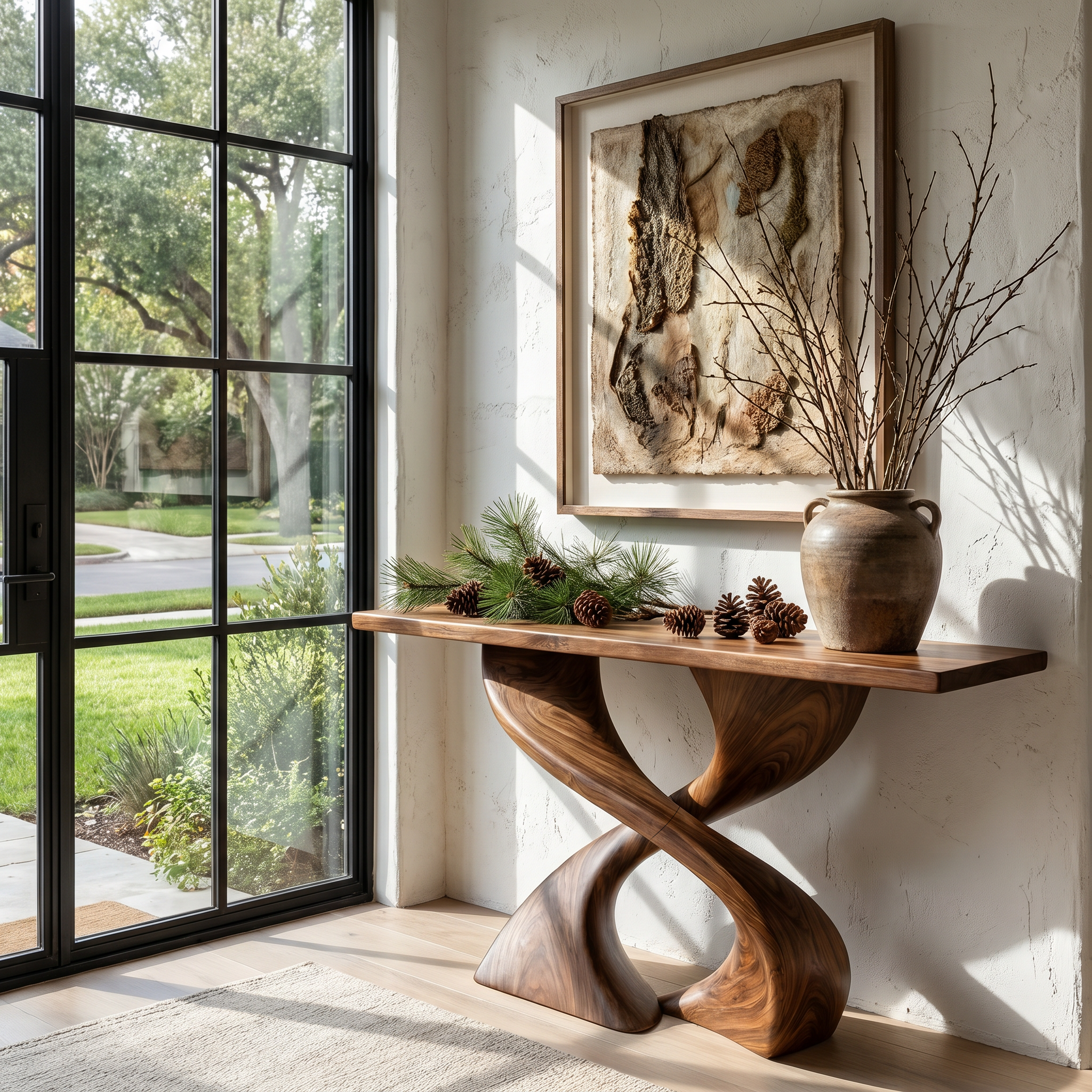 Sculptural Console Table With Twisted Tree Inspired Design For Hallway